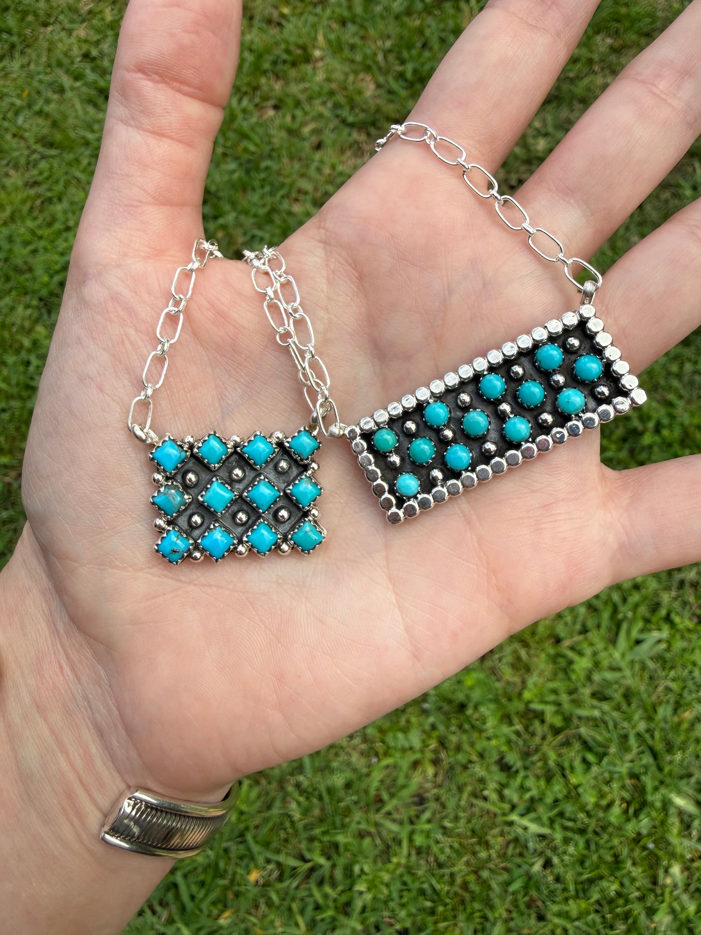Navajo Turquoise Multi Cluster Bar Necklace By Kenny Lonjose