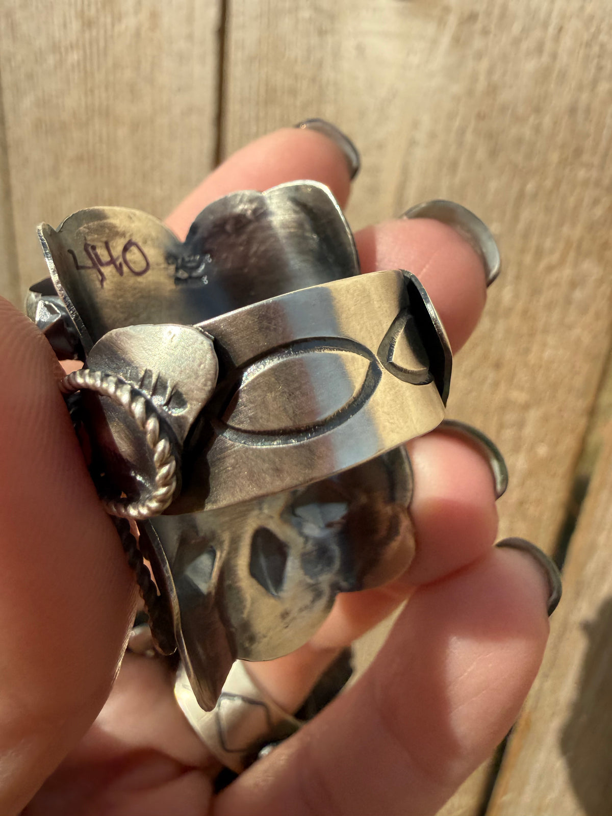 Navajo Turquoise Heart Saddle Sterling Silver Adjustable Ring by Tim Yazzie