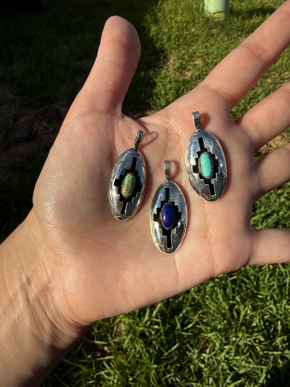 Navajo Turquoise or Lapis Sterling Silver Shadow Box Pendant