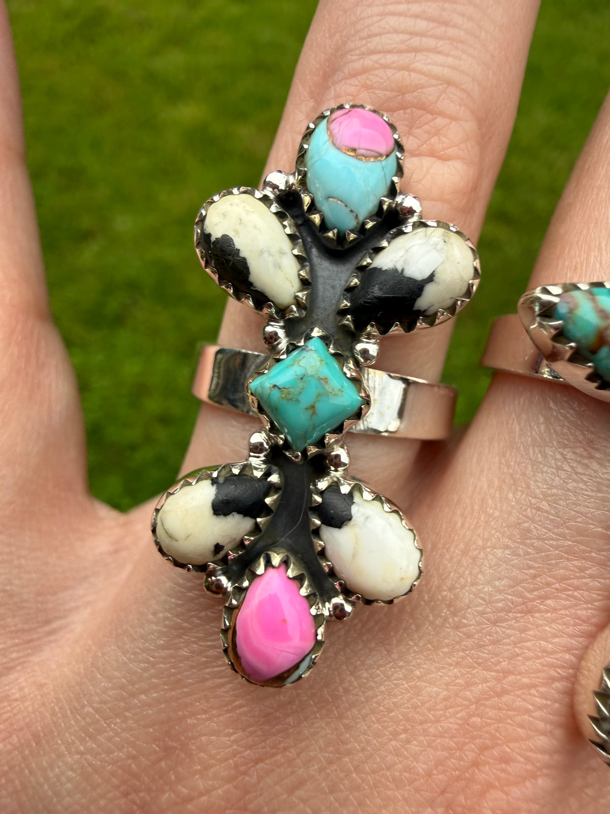 White Buffalo and Cotton Candy Adjustable Sterling Silver Rings