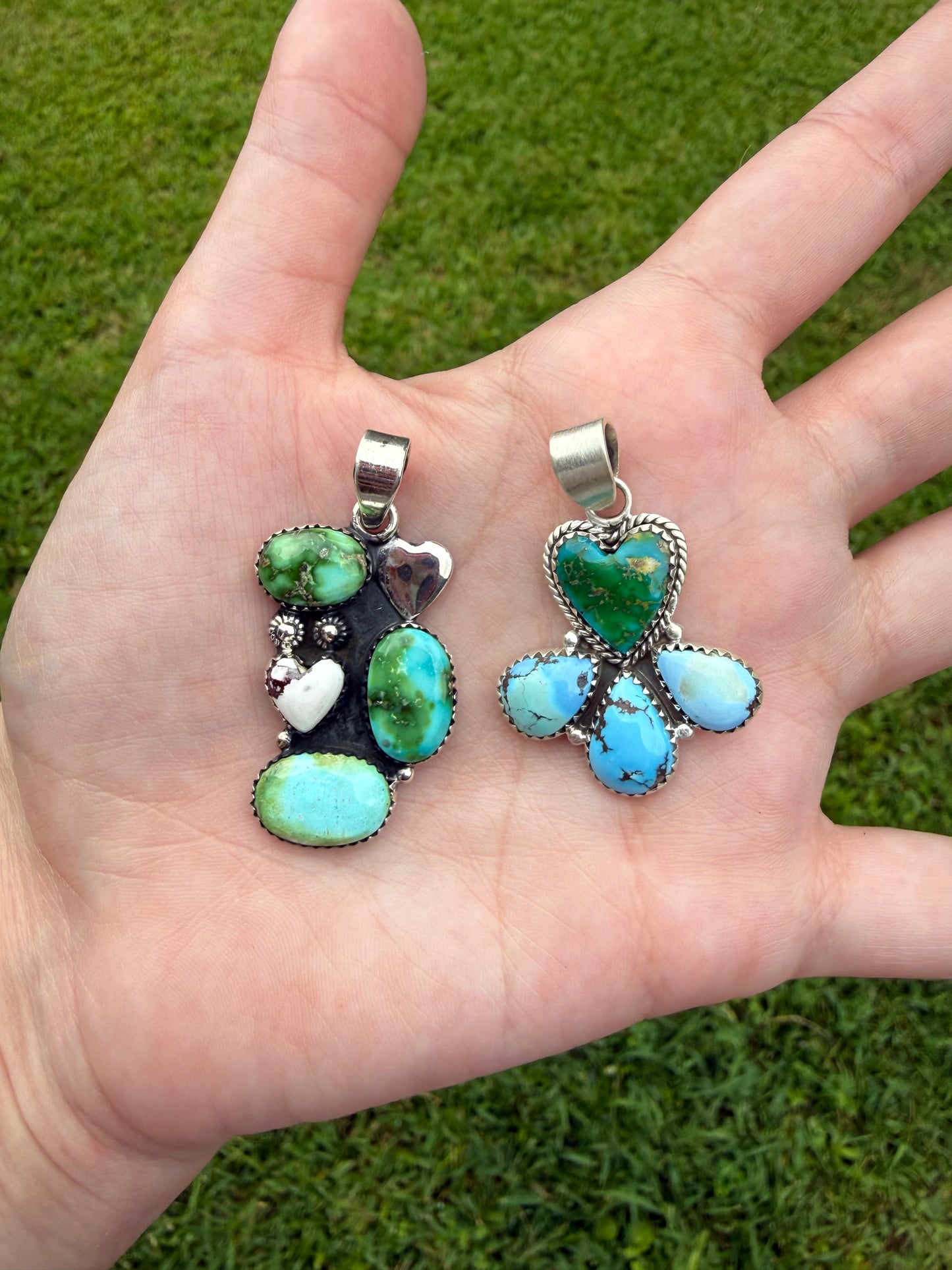 Sonoran Gold Turquoise and Golden Hills Turquoise or Wild Horse Heart Sterling Silver Pendants