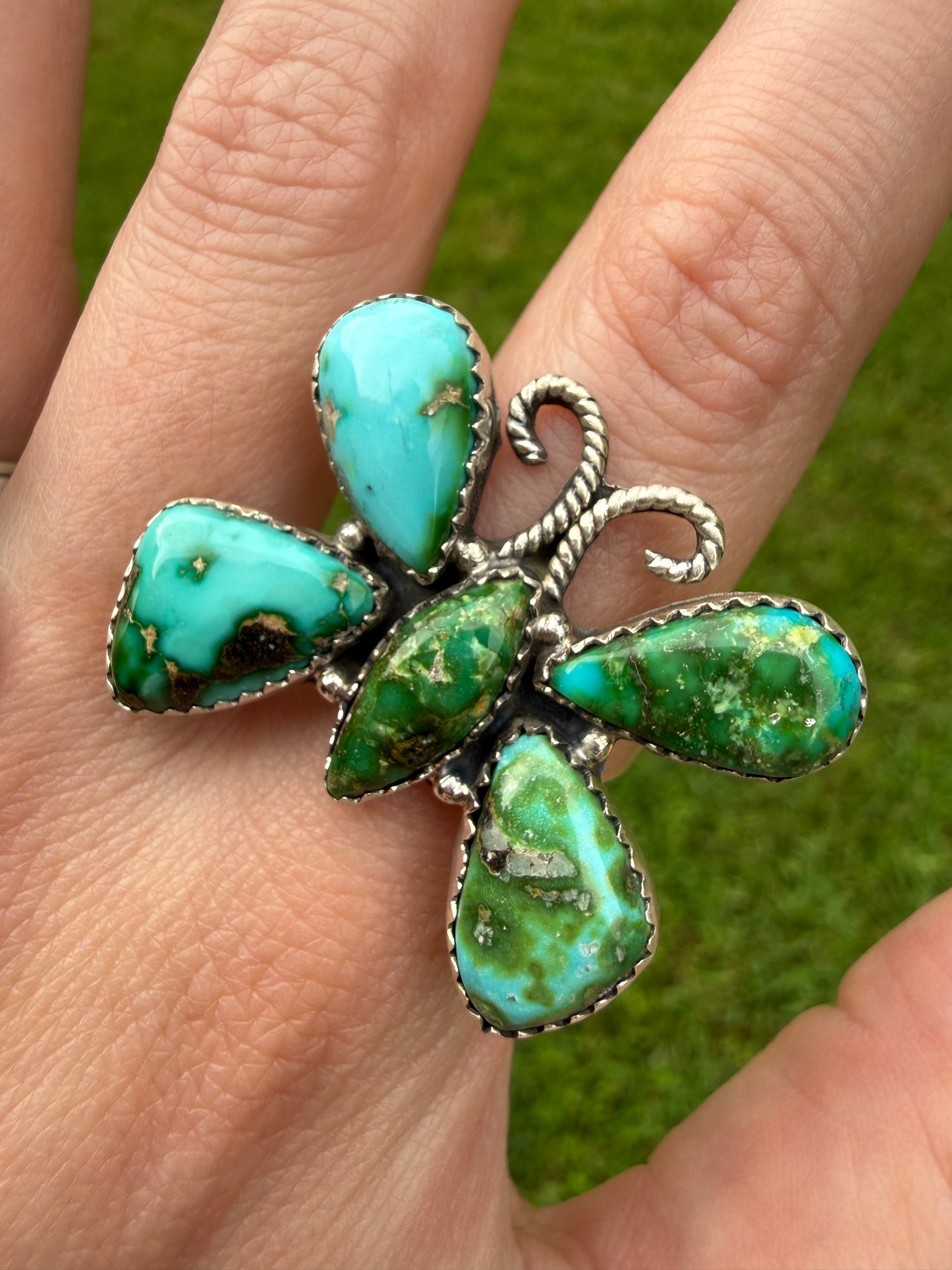 Golden Hills or Sonoran Gold Turquoise Adjustable Sterling Silver Ring