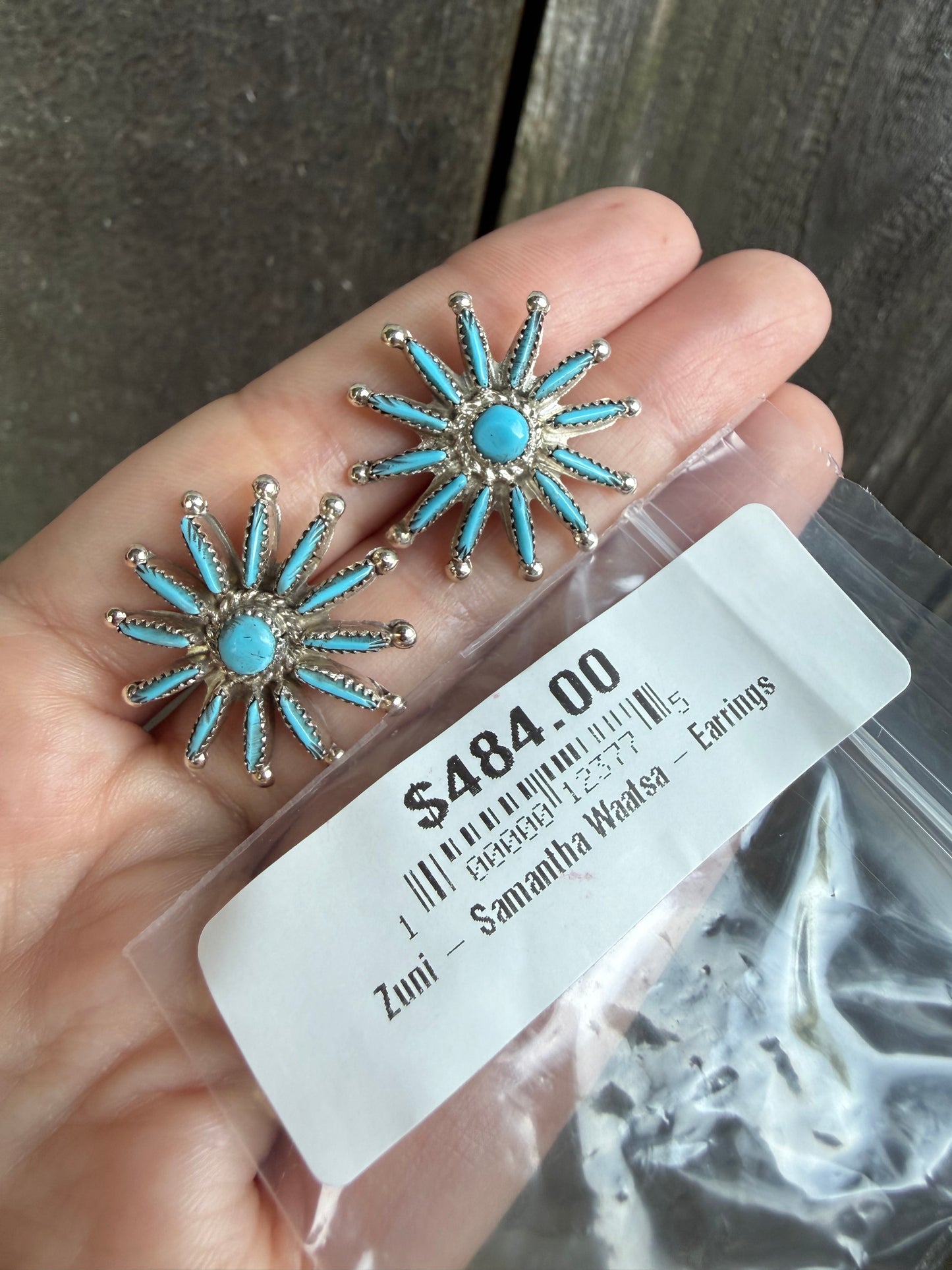 Zuni Neddlepoint Full Flower Sterling Silver Stud Earrings