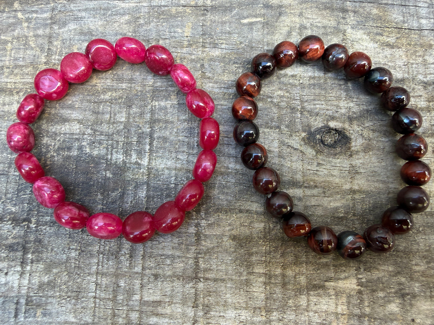 Red Tigers Eye Round or Ruby Agate Gemstone Bracelet