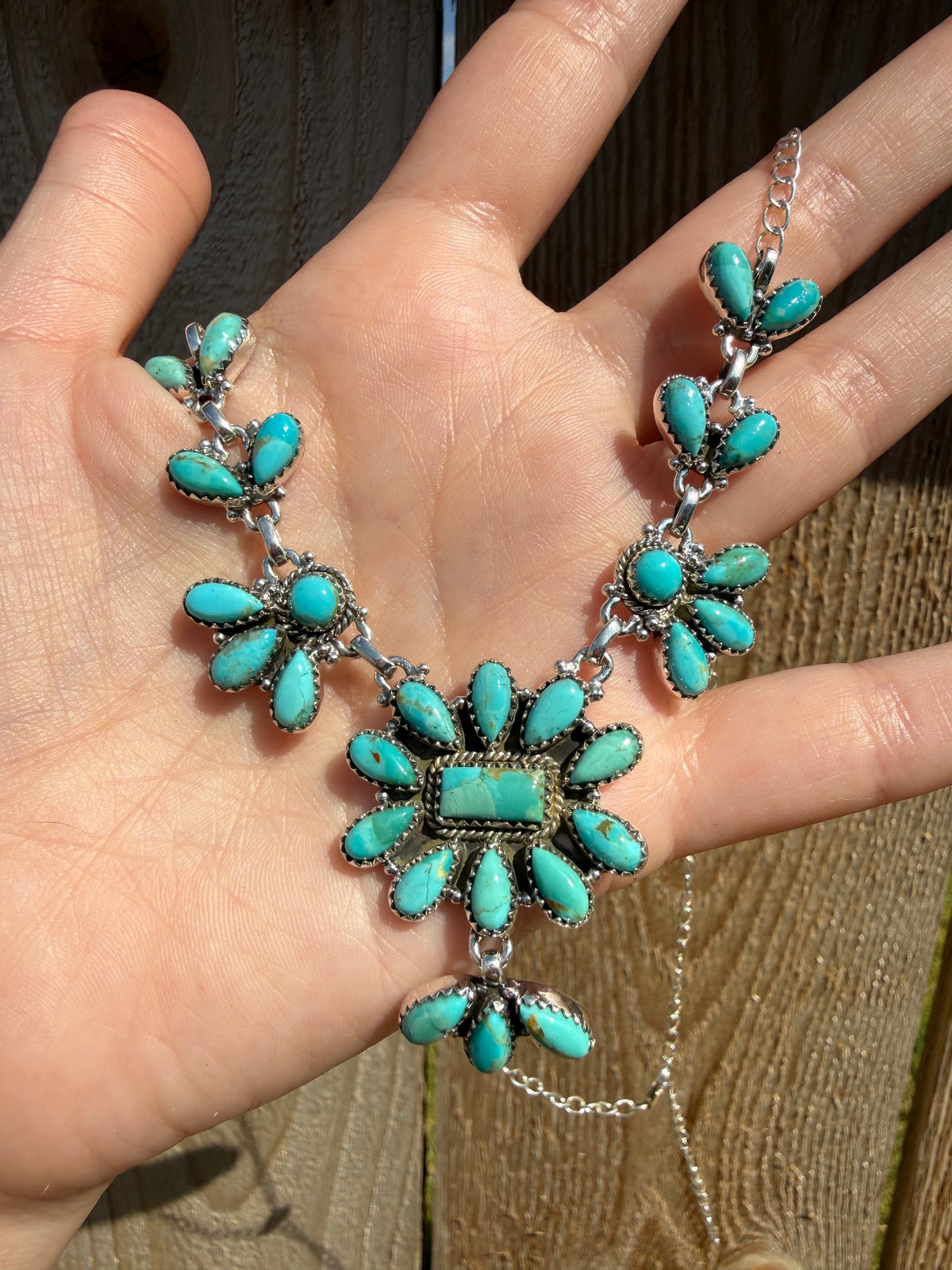 Kingman Turquoise Multi Cluster Sterling Silver Necklace