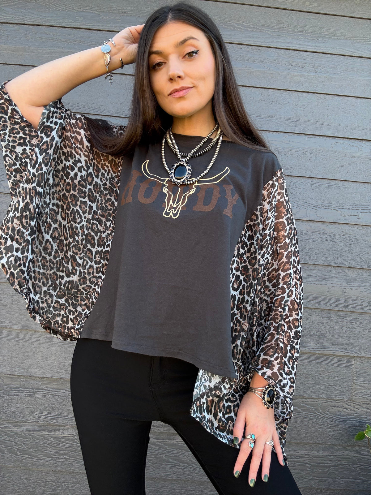 Howdy Longhorn Cheetah Kaftan Shirt