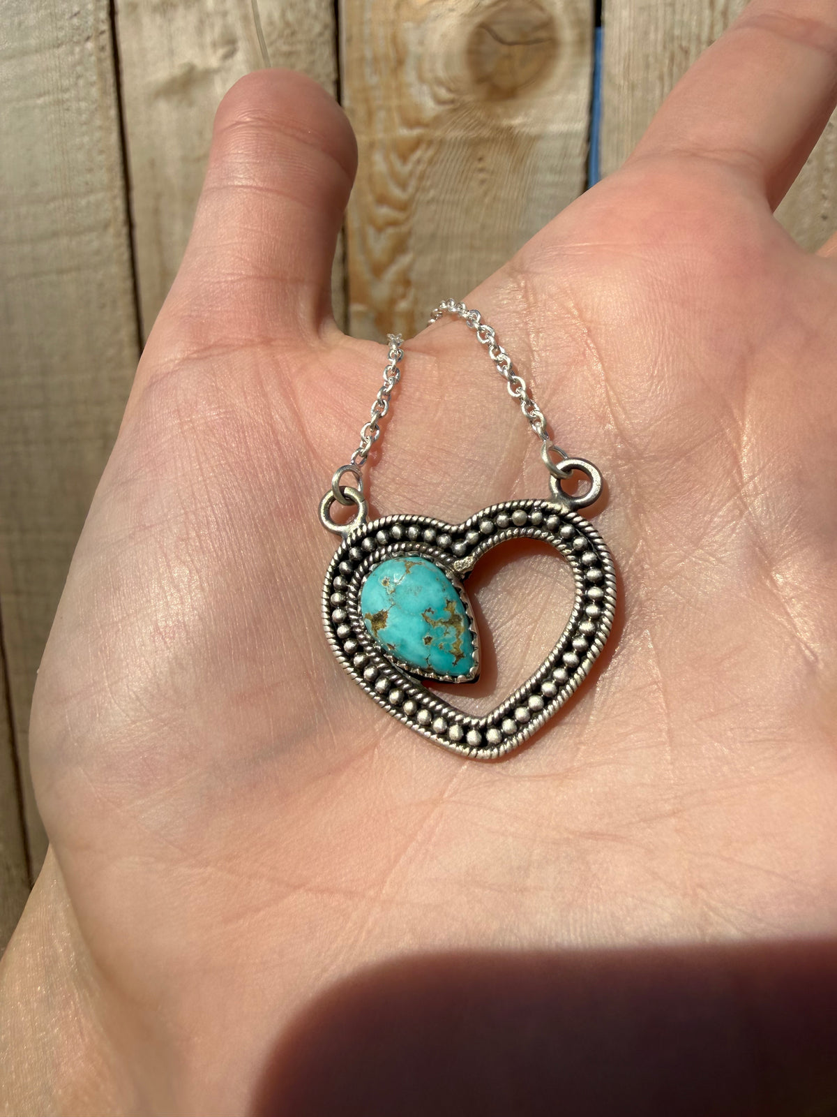 Turquoise Sterling Silver Heart Outline Sterling Silver Necklace