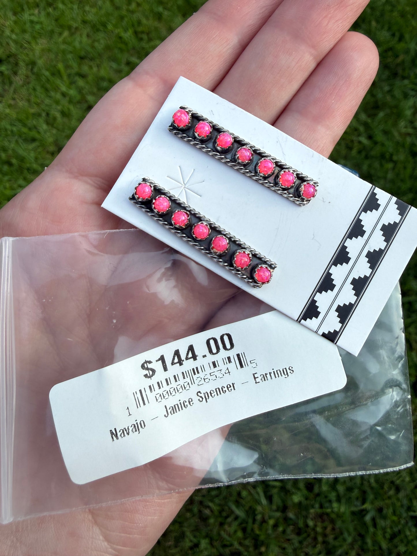 Navajo Hot Pink Balloon Opal Long Bar Sterling Silver Earrings