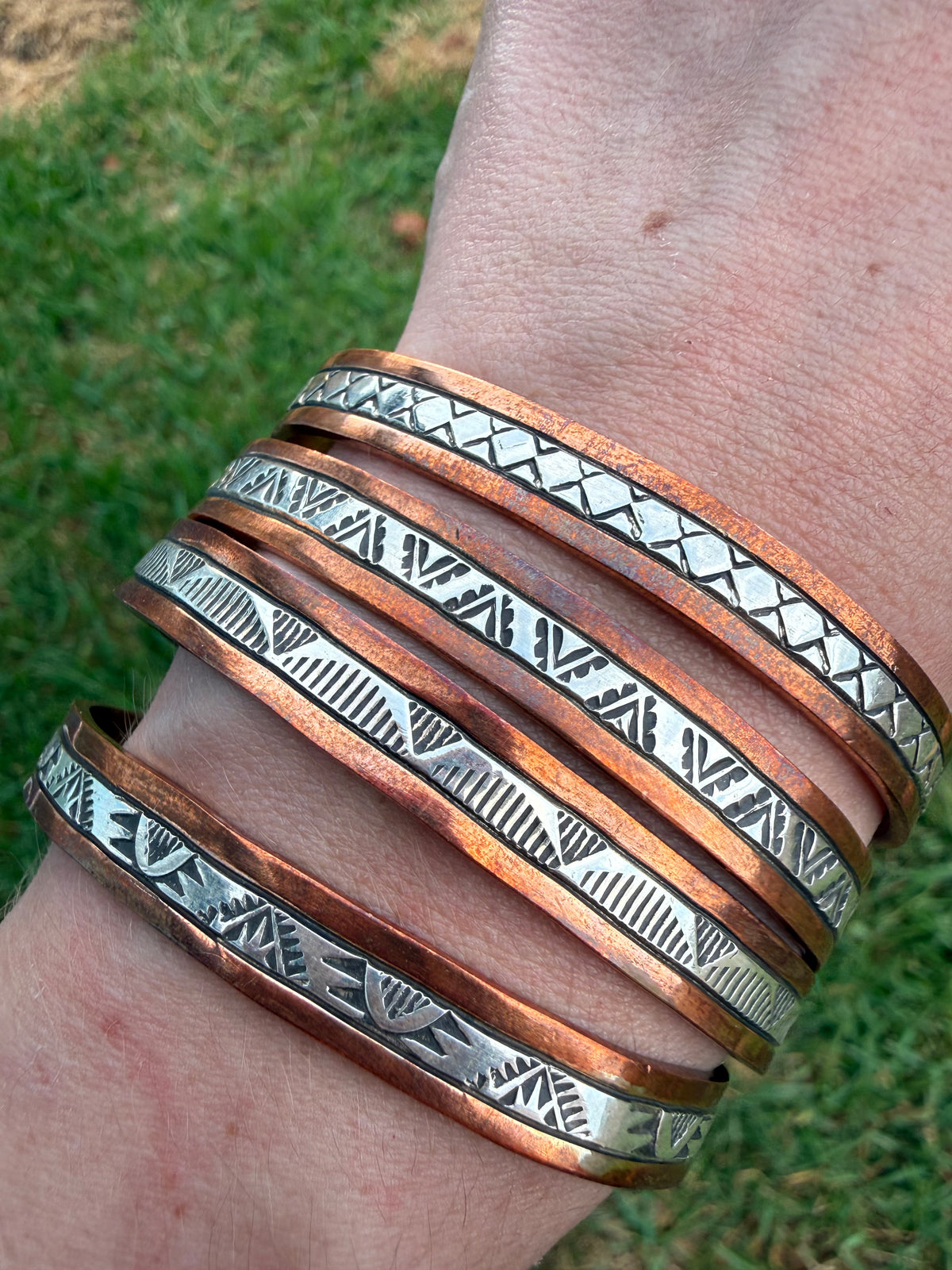 Navajo Copper and Sterling Silver Stamped Cuff