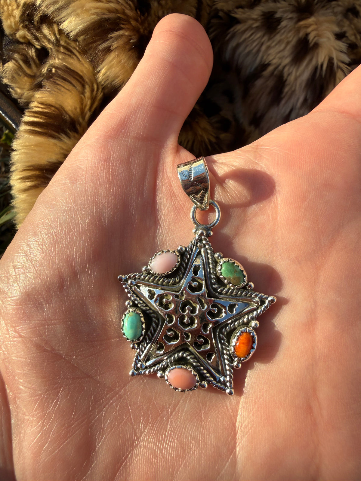 Thee Wild Thing Leopard Print Star Multi Stone Sterling Silver Pendant