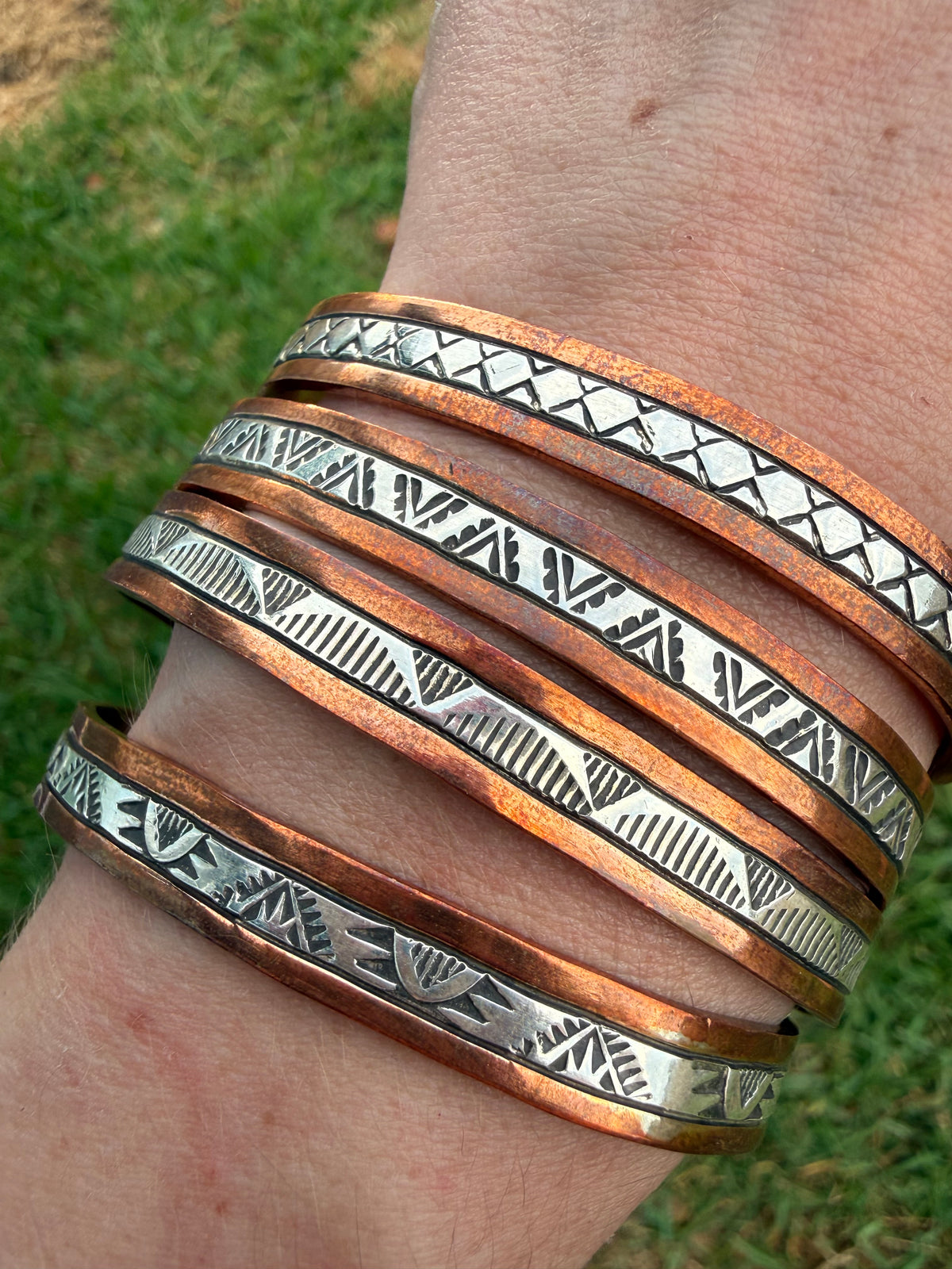 Navajo Copper and Sterling Silver Stamped Cuff