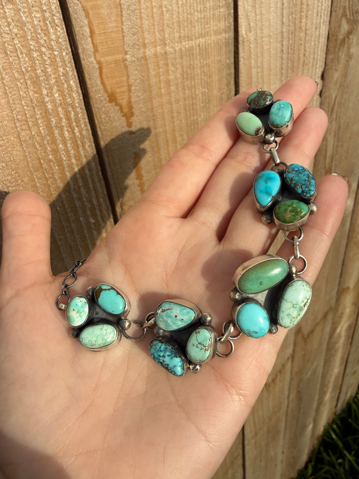 Navajo Turquoise Triple Cluster Choker Sterling Silver Necklace By John Skeets