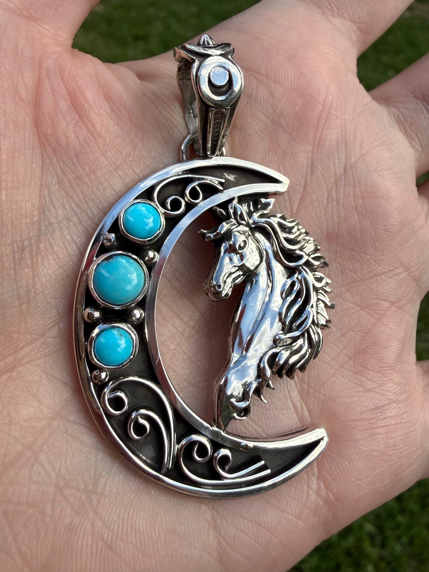 Navajo Horse and Moon Turquoise Pendant