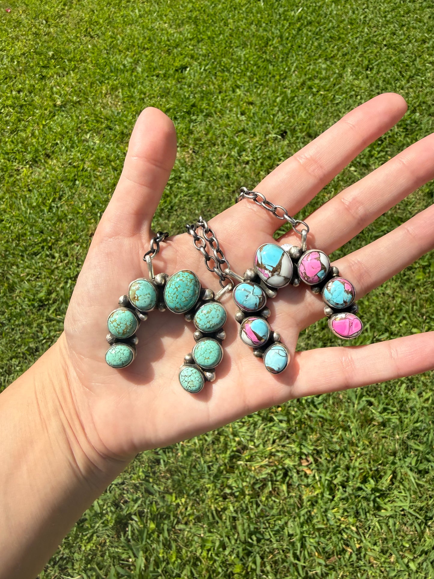 Navajo Mine 8 Turquoise or Cotton Candy Turquoise Naja Sterling Silver Necklace by Augustine Largo