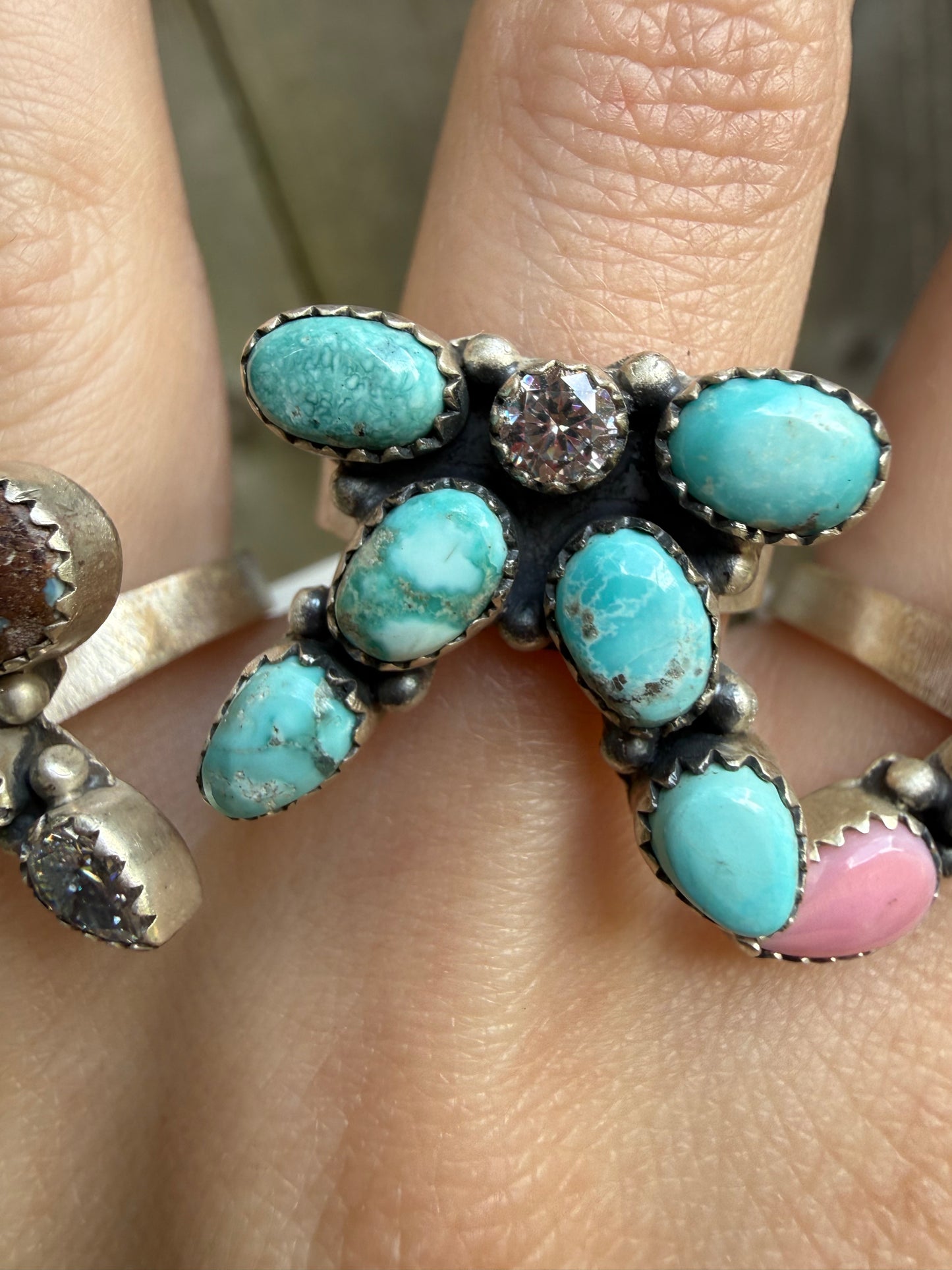 Multi Stone with CZ Crystal Bow Sterling Silver Adjustable Rings