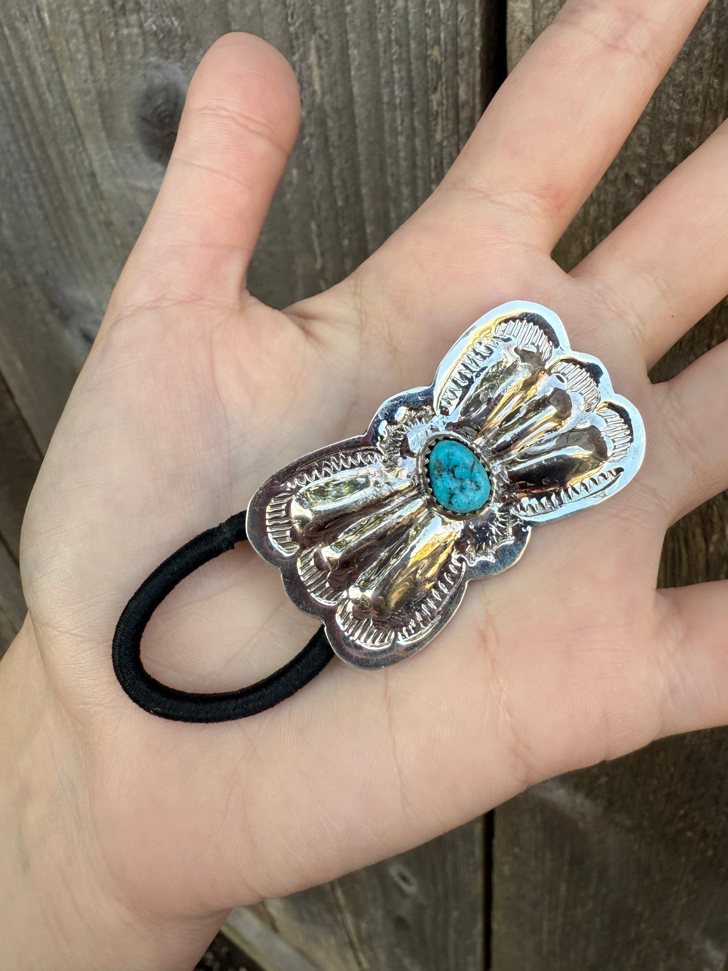 Navajo Turquoise Accent Bow Concho Hair Tie