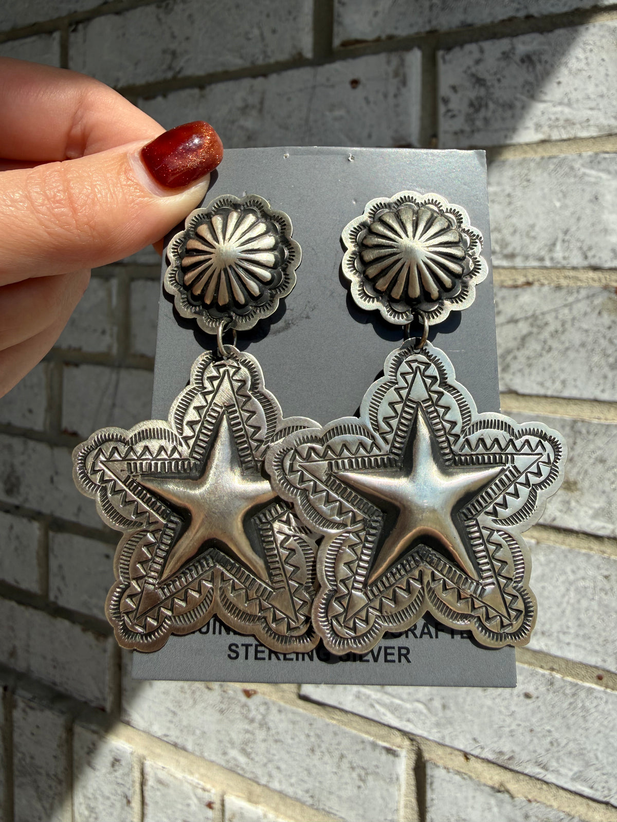 Navajo Star Sterling Silver Concho Statement Earrings by Leander Tahe