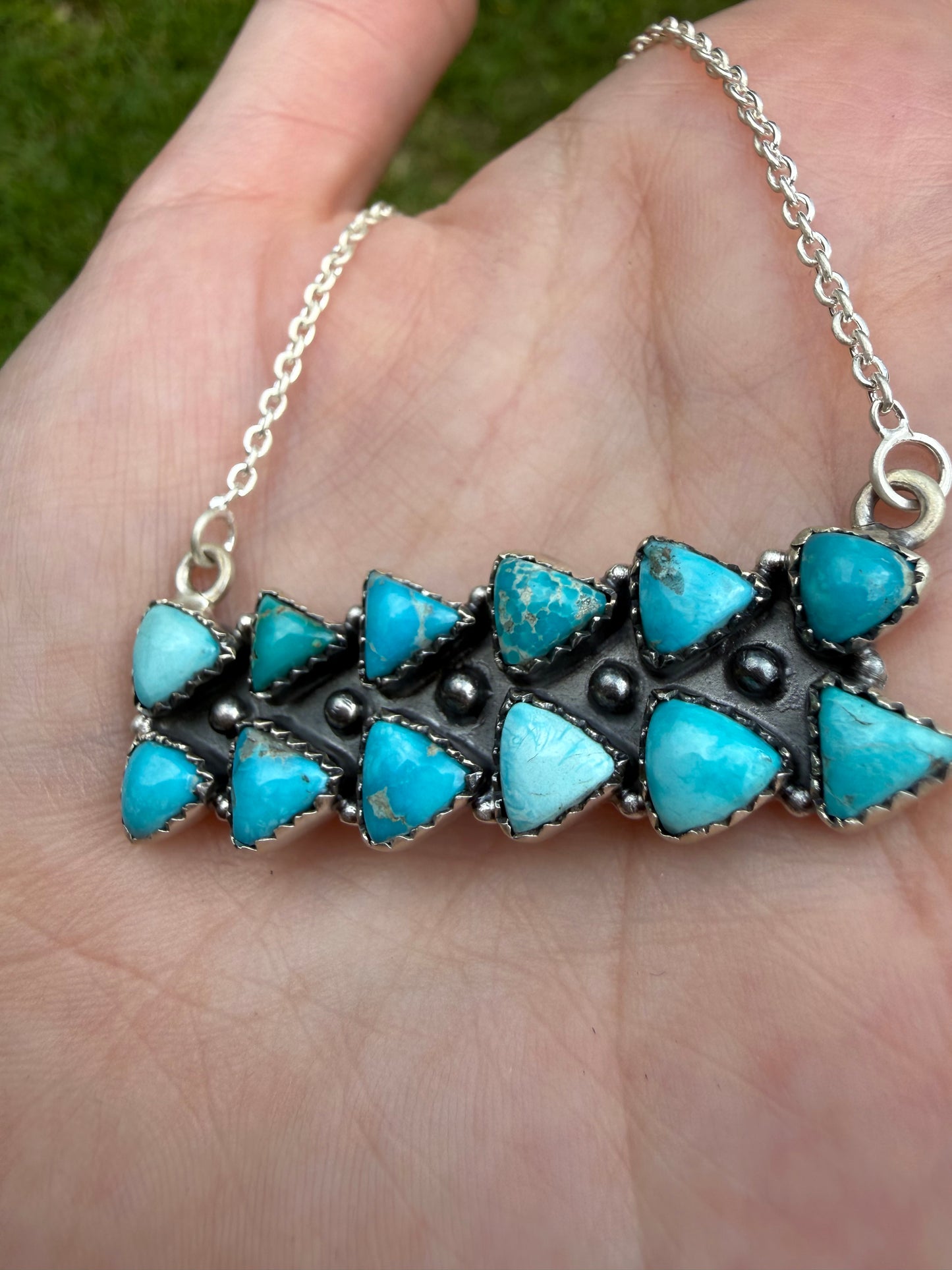 Whitewater Turquoise Double Stack Triangle Bar Sterling Silver Necklace