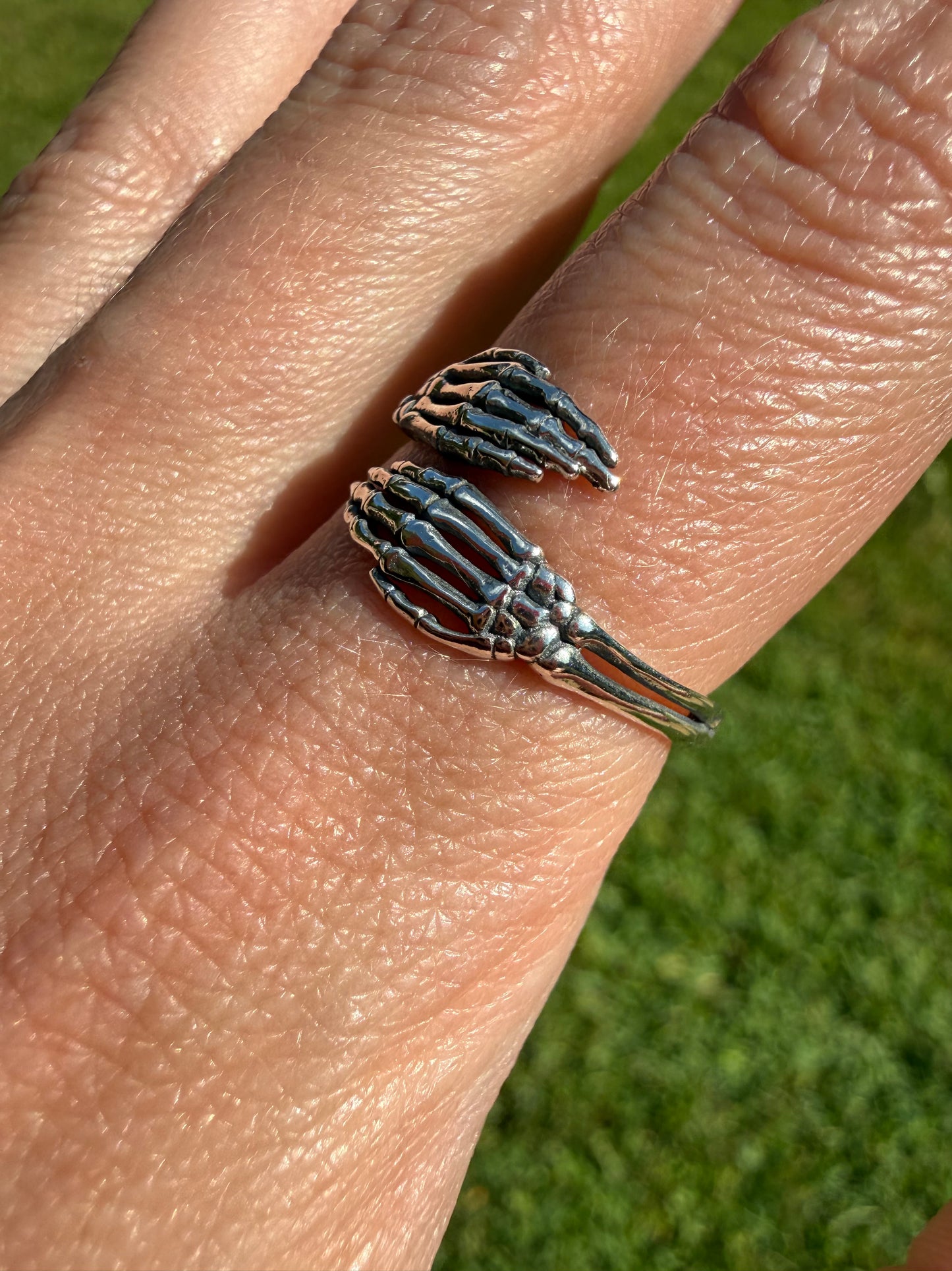 Skeleton Hands Sterling Silver Floater Ring