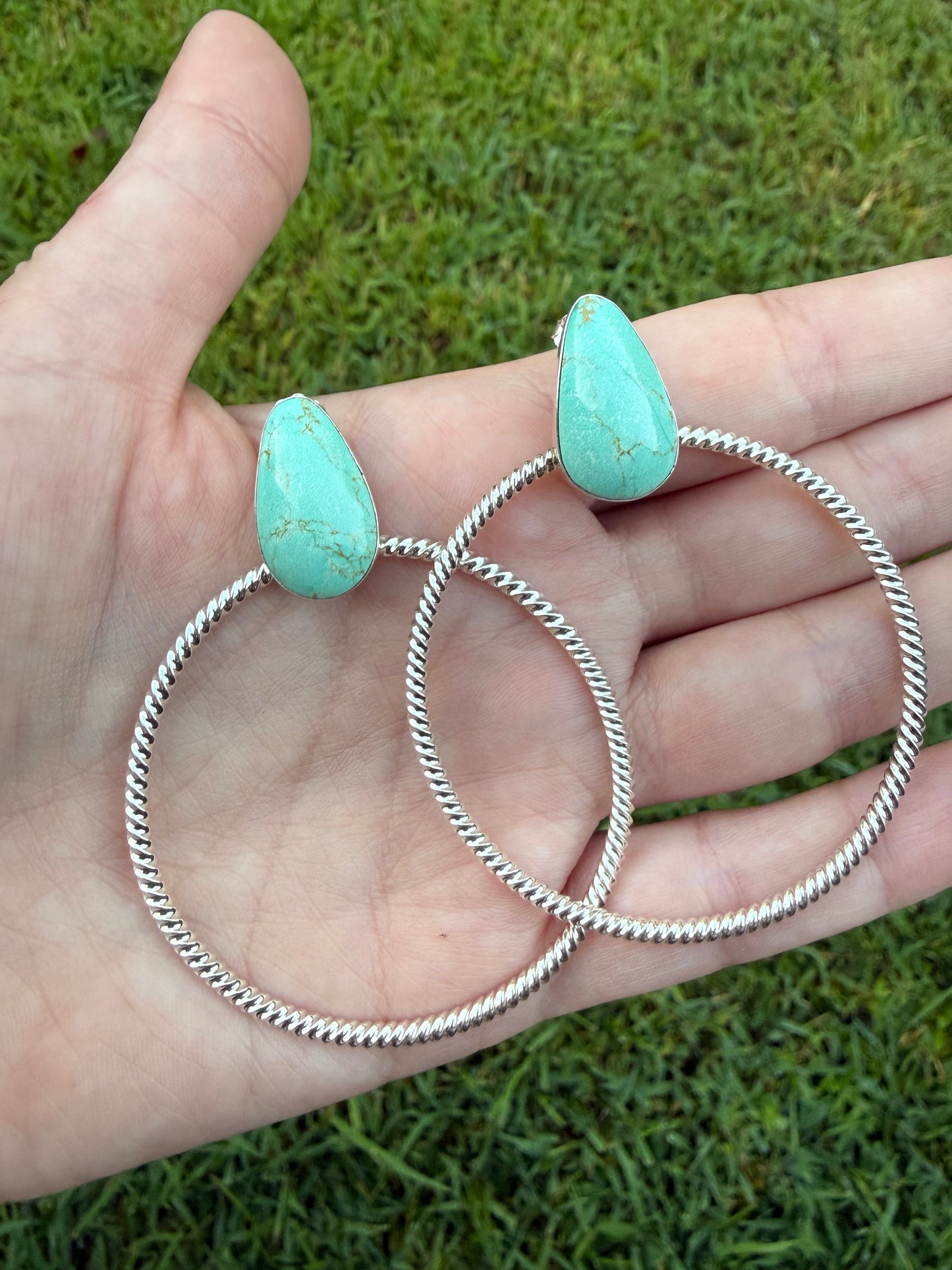 Navajo Turquoise Hoop Sterling Silver Stud Earrings