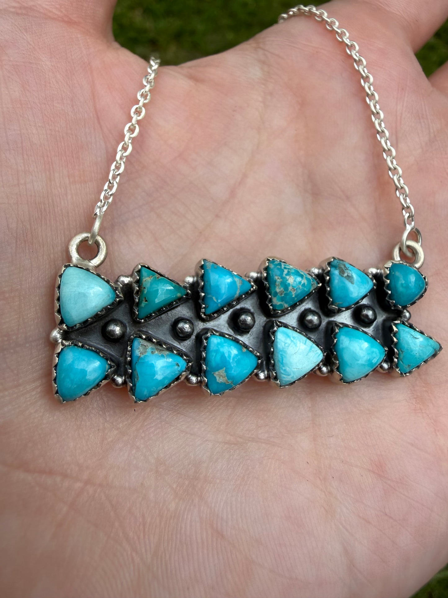 Whitewater Turquoise Double Stack Triangle Bar Sterling Silver Necklace