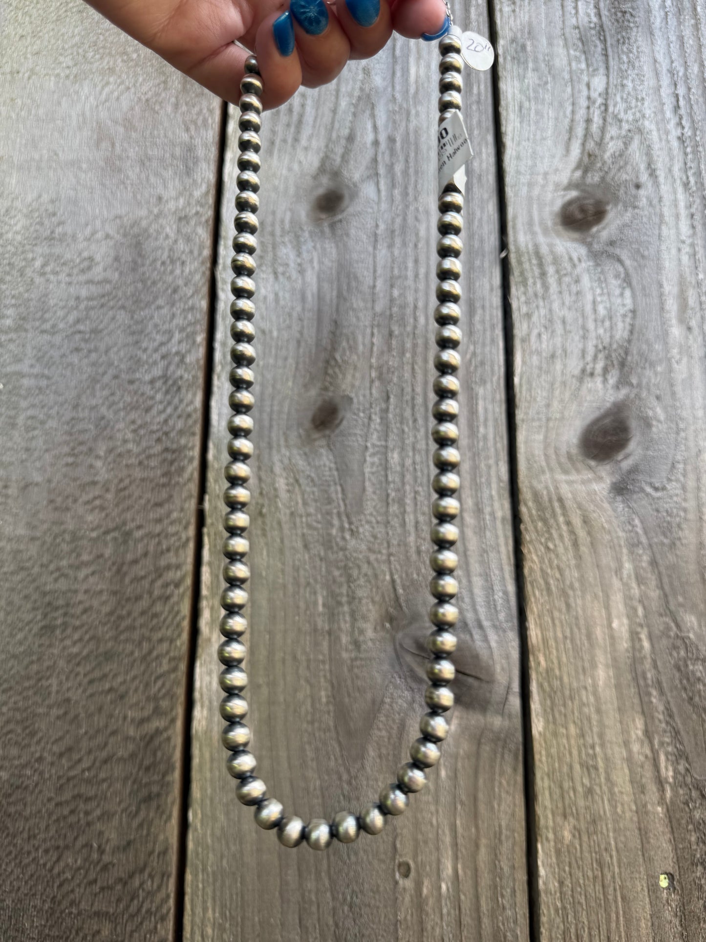 Navajo Pearl Sterling Silver 7mm Handmade Necklace by Bryannen Halwood