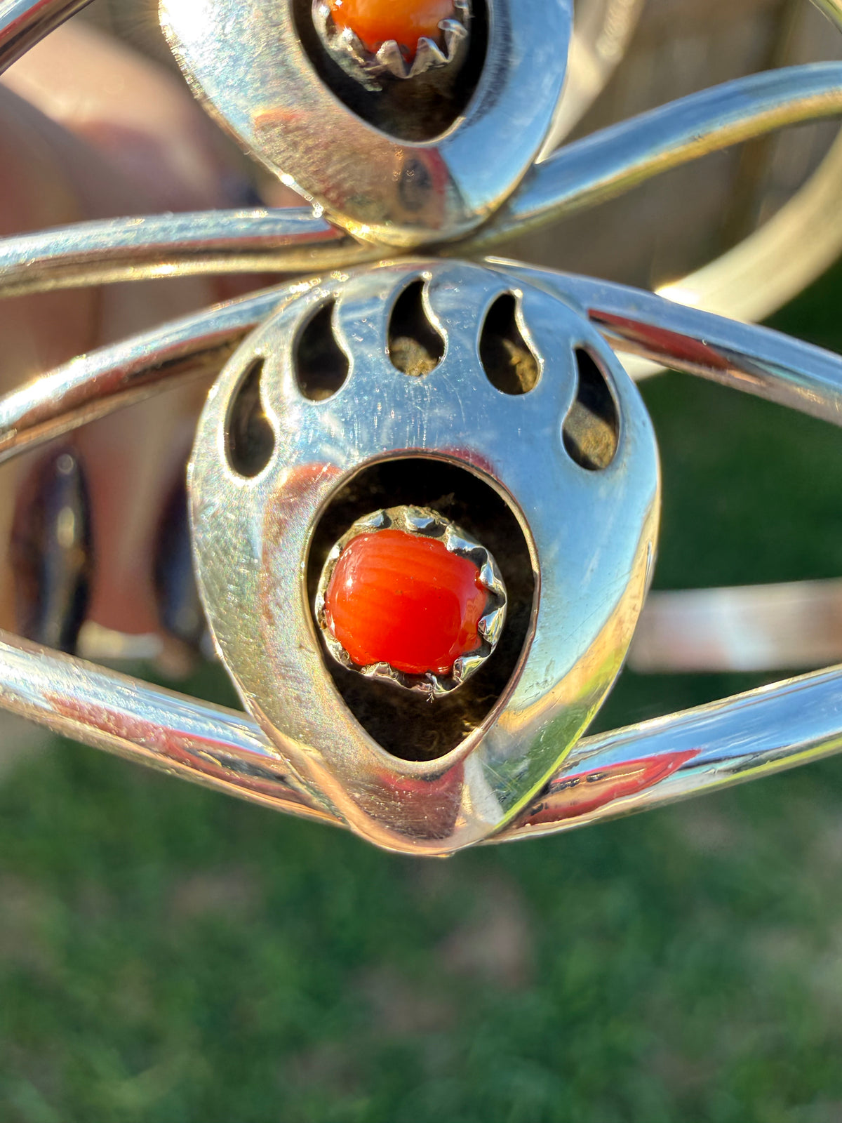 Navajo Turquoise, Orange Spiny or Coral Bear Paw Sterling Silver Handmade Cuff Bracelet