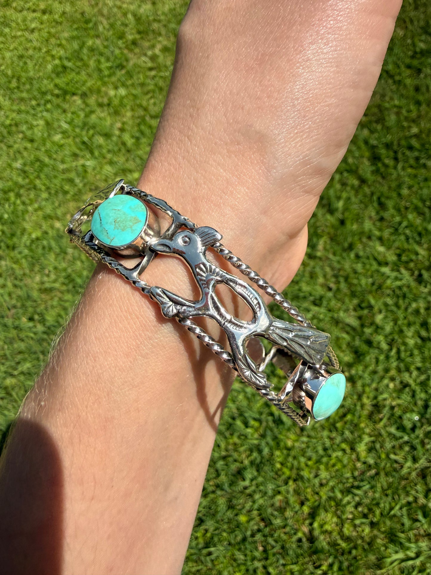 Navajo Roadrunner Sterling Silver Bangle Cuff Bracelet
