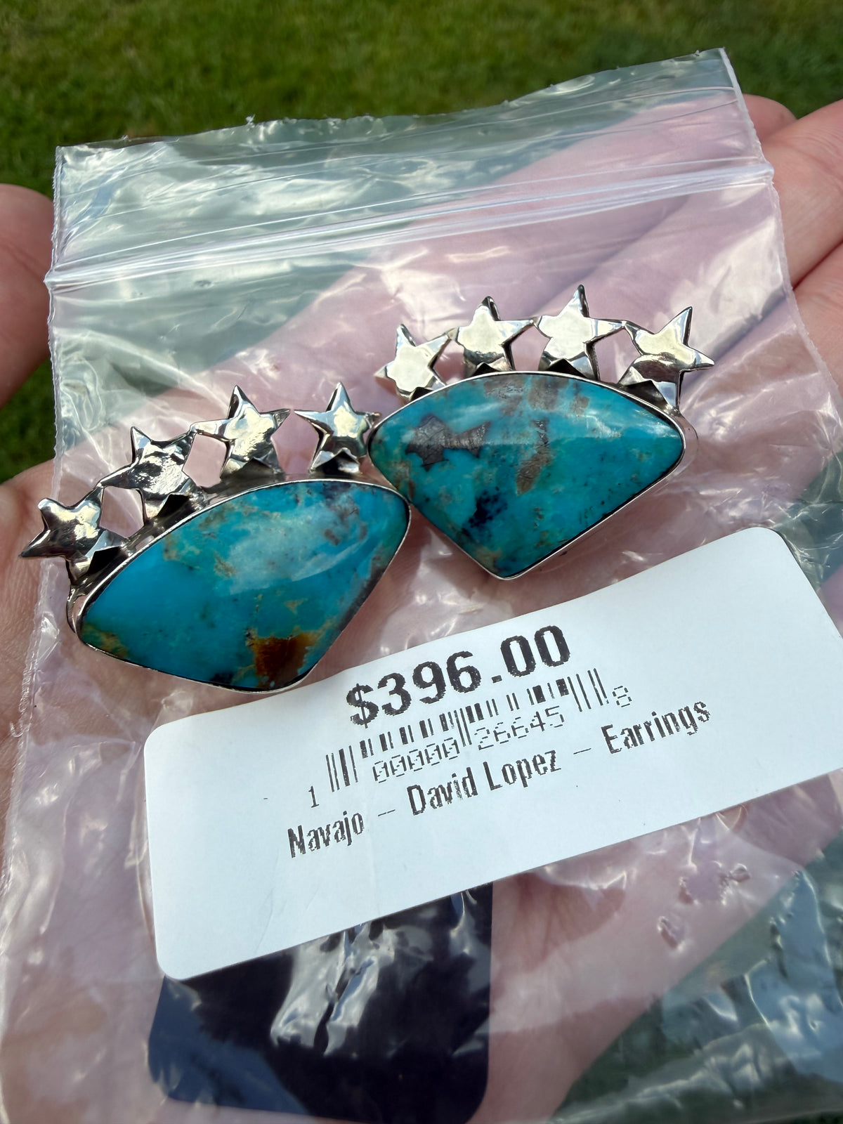 Navajo Turquoise Star Sterling Silver 4 Stone Lariat or Earrings
