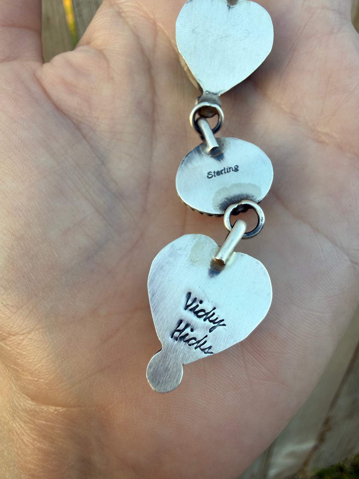 Navajo Pink Conch and Turquoise Heart Lariat Sterling Silver Handmade Necklace by Vicky Hicks
