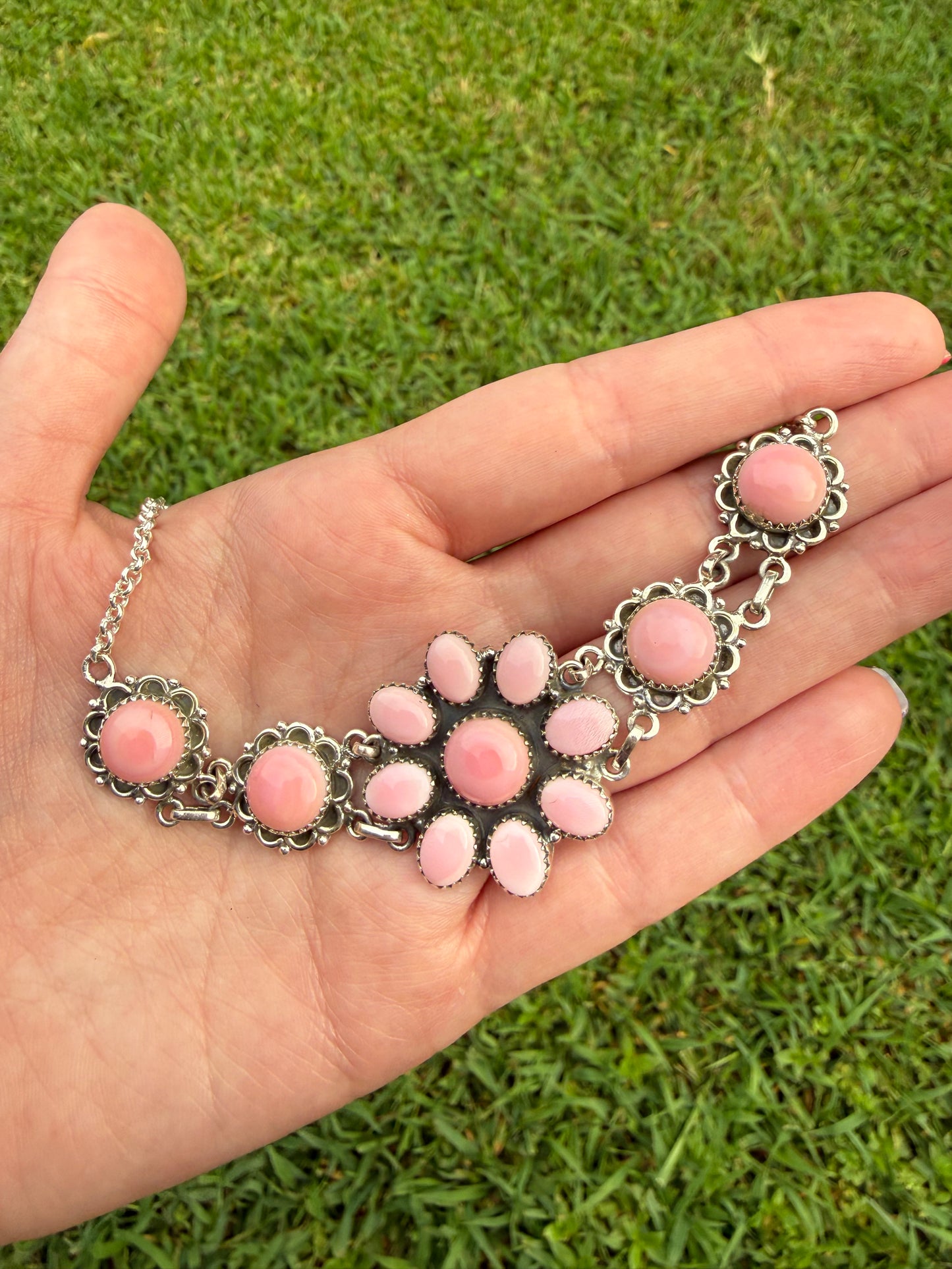 Pink Conch Full Flower Sterling Silver Choker Necklace
