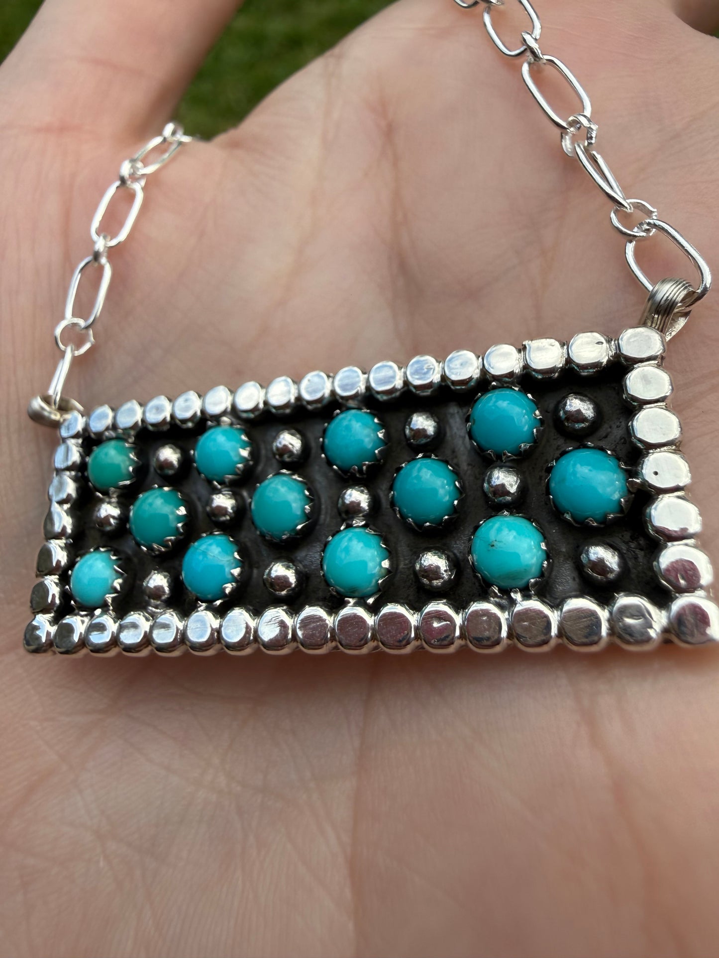 Navajo Turquoise Multi Cluster Bar Necklace By Kenny Lonjose