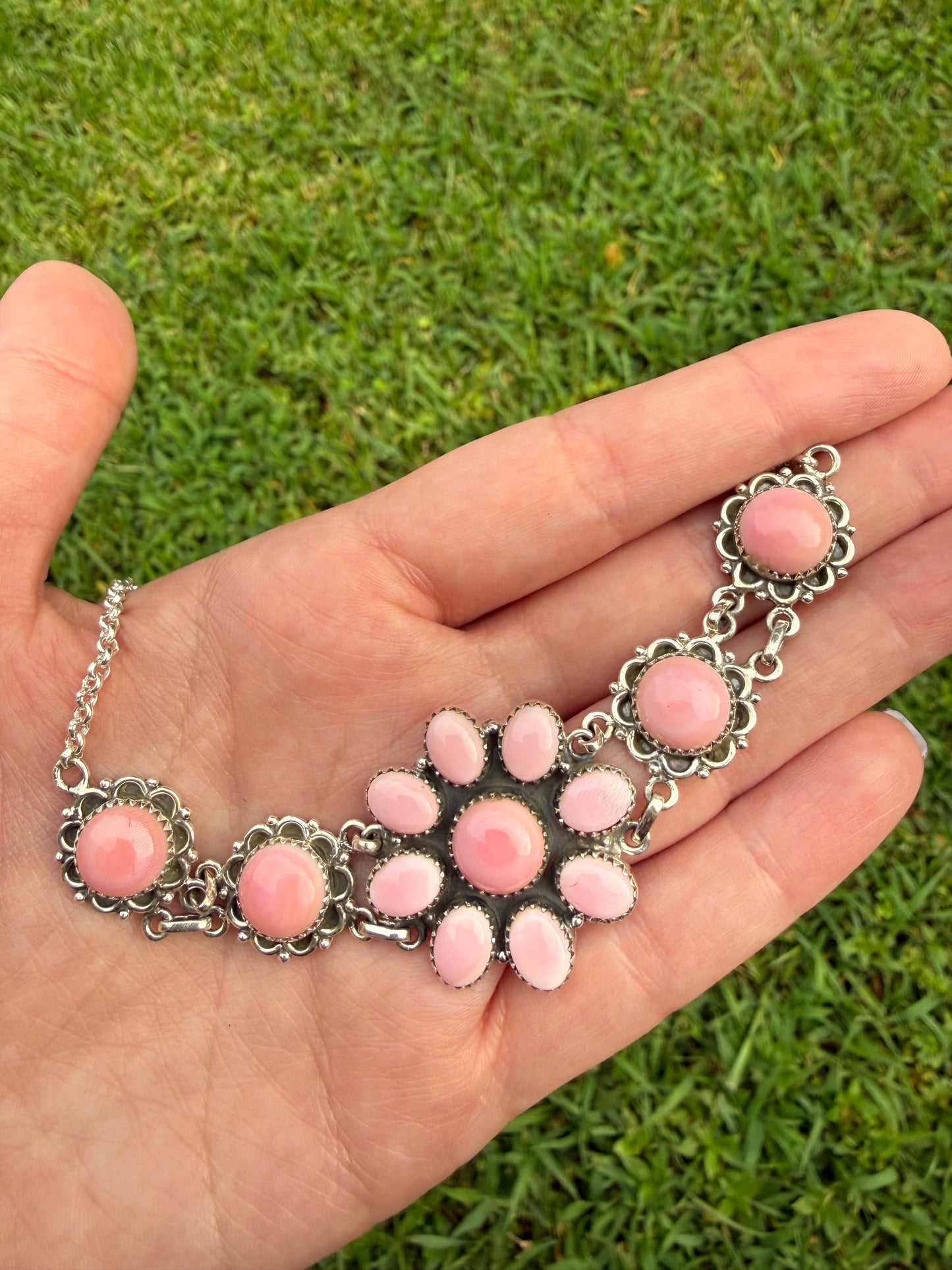 Pink Conch Full Flower Sterling Silver Choker Necklace