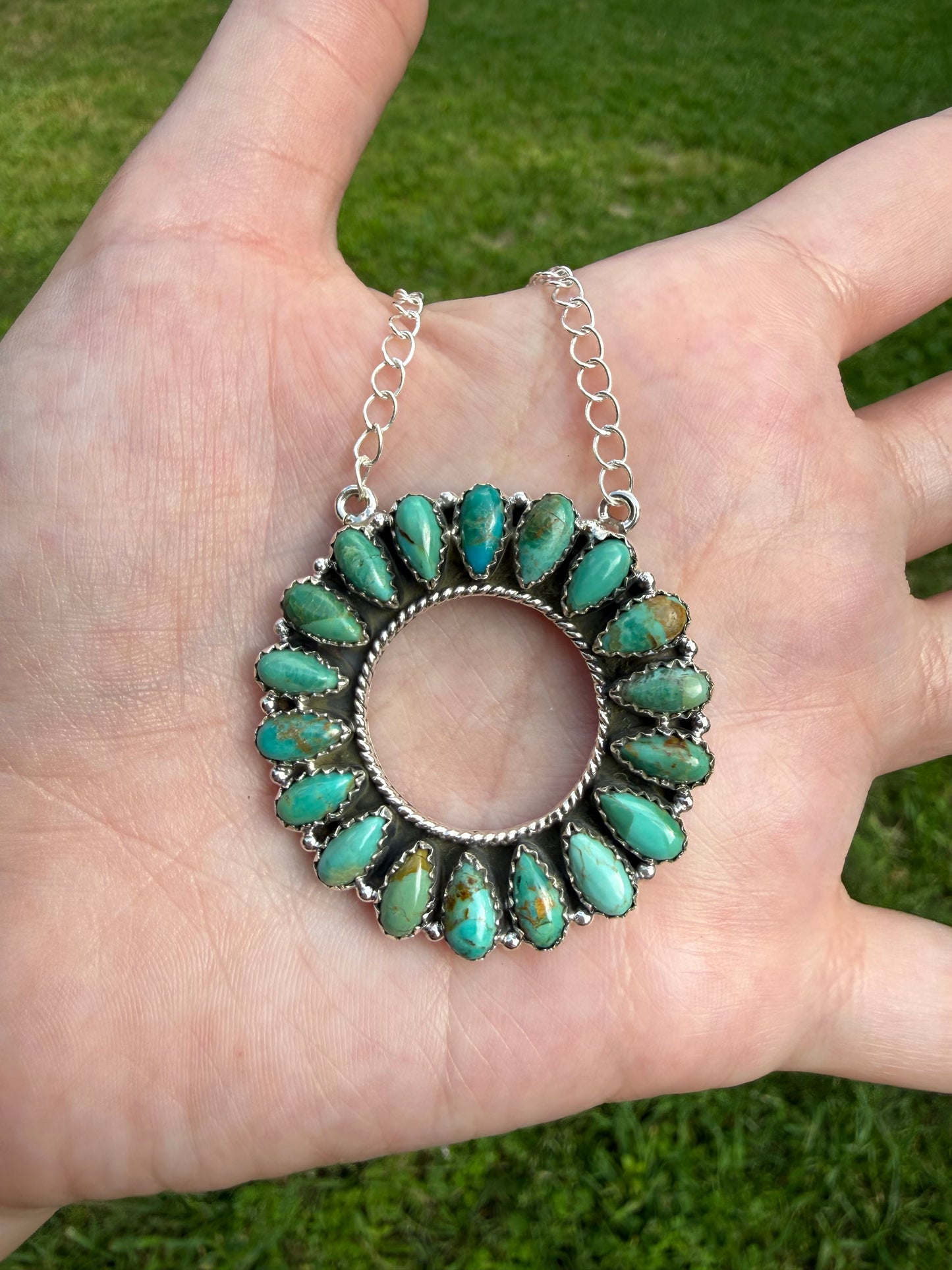 Kingman Turquoise Circle Statement Sterling Silver Necklace