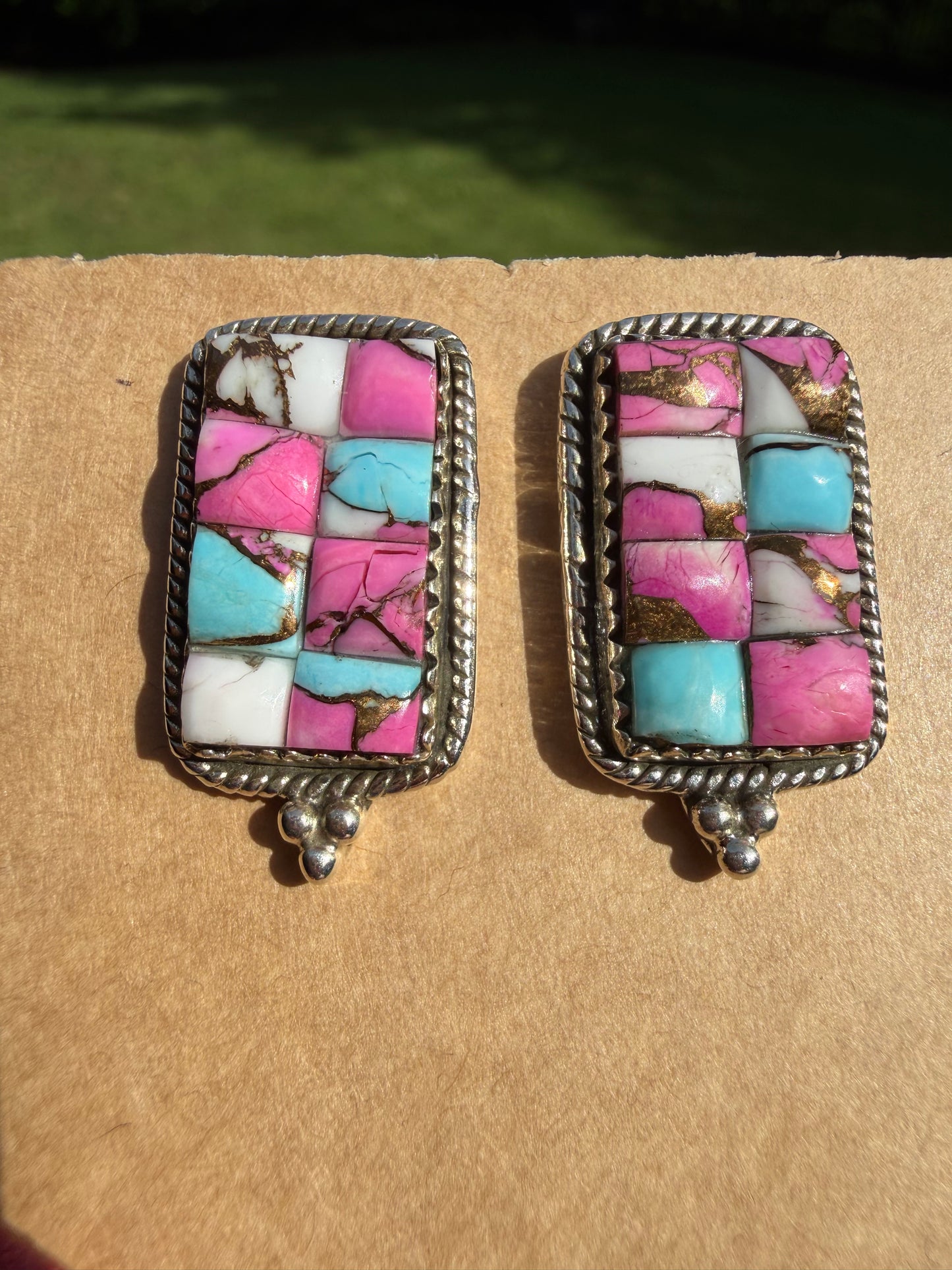 Cotton Candy Turquoise Cobblestone Bar Stud Earring