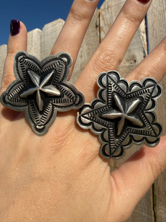 Navajo Star Concho Sterling Silver Adjustable Ring