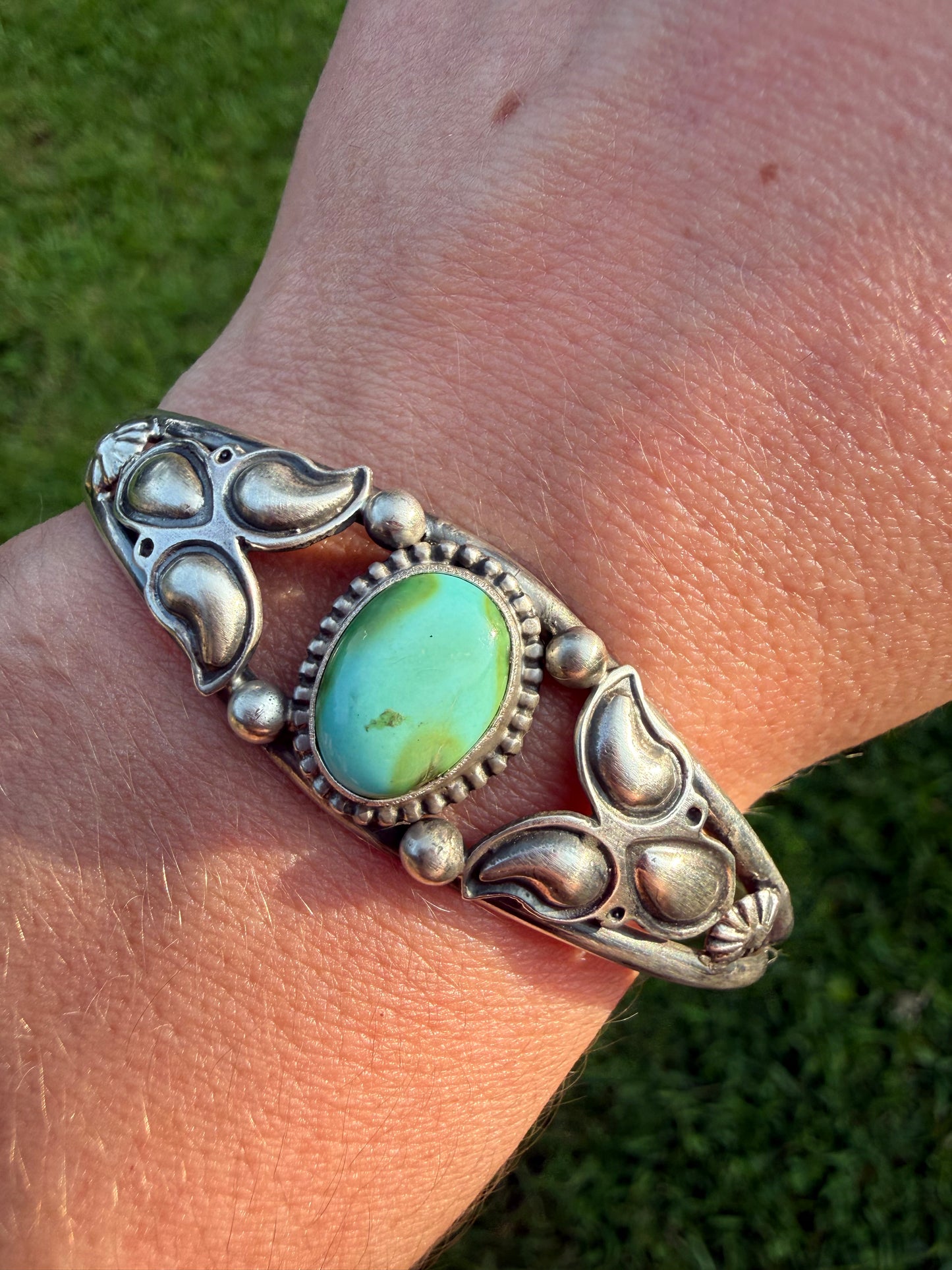 Navajo Sonoran Gold Turquoise Sterling Silver Cuff Bracelet