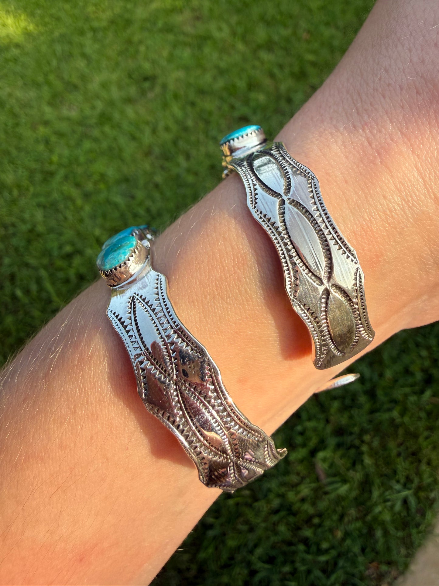 Navajo Turquoise 7 Stone Bar Sterling Silver Cuff Bracelet