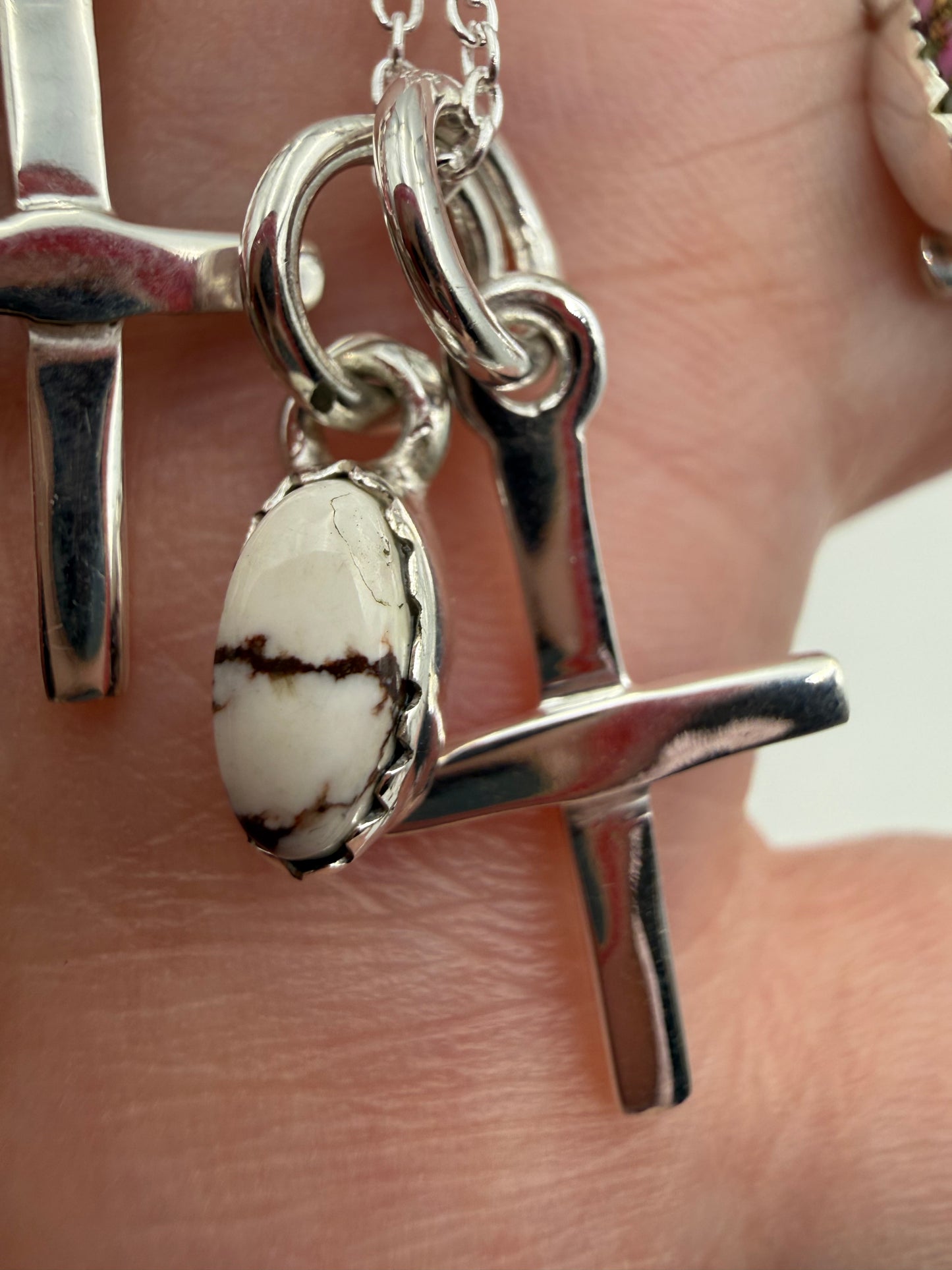 Sterling Silver Cross And Gemstone Charm Necklaces