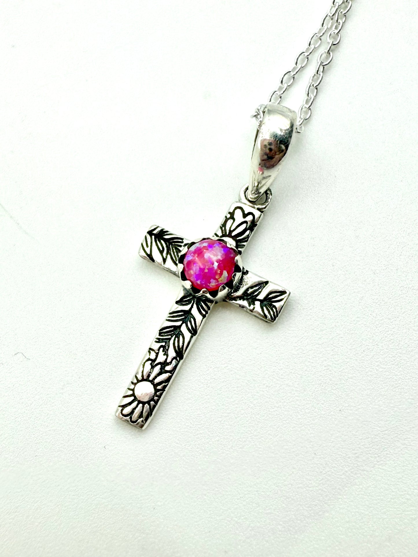 Cross Turquoise and Stone Accent Sterling Silver Necklace