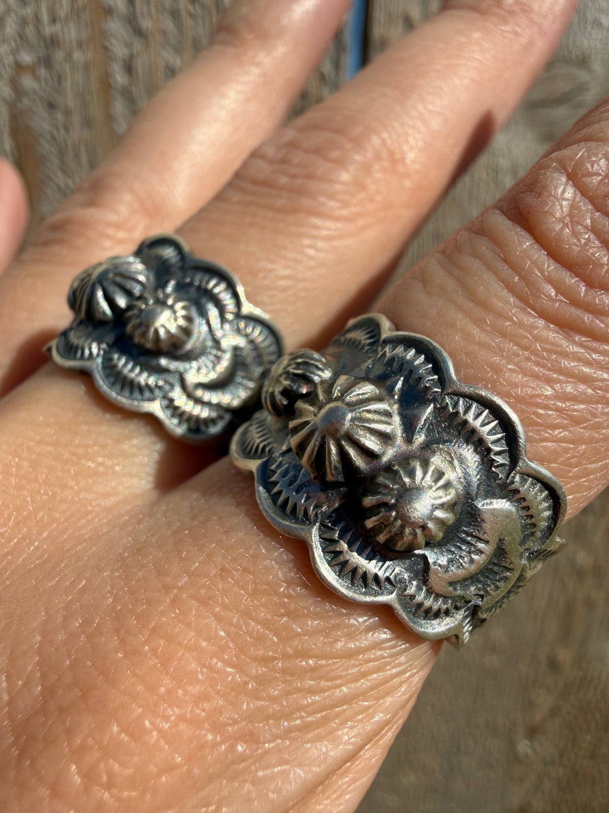 Navajo All Silver Cigar Band Sterling Silver Peyote Button Ring