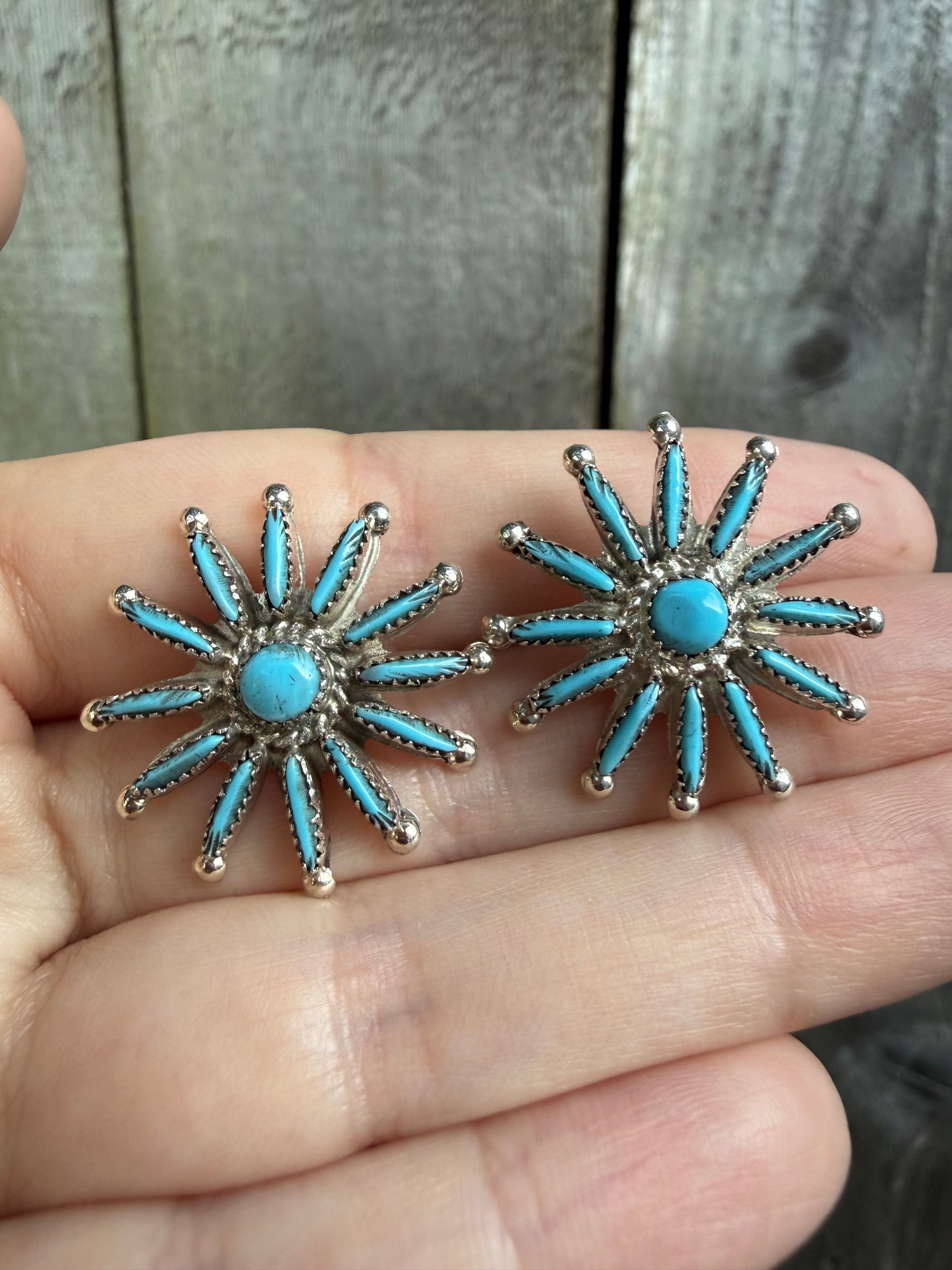 Zuni Neddlepoint Full Flower Sterling Silver Stud Earrings