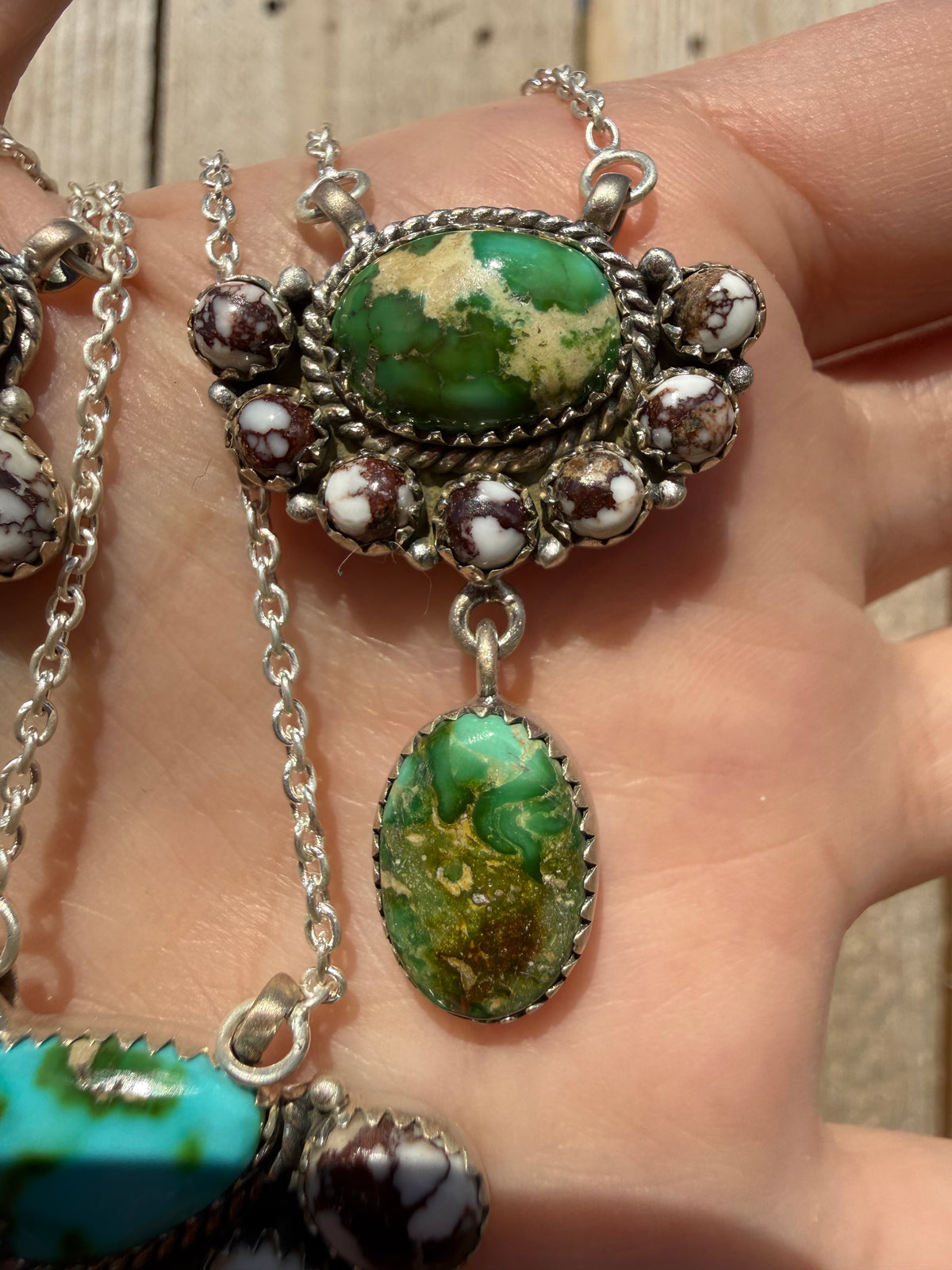 Sonoran Gold Turquoise and Wild Horse Cluster Sterling Silver Necklace