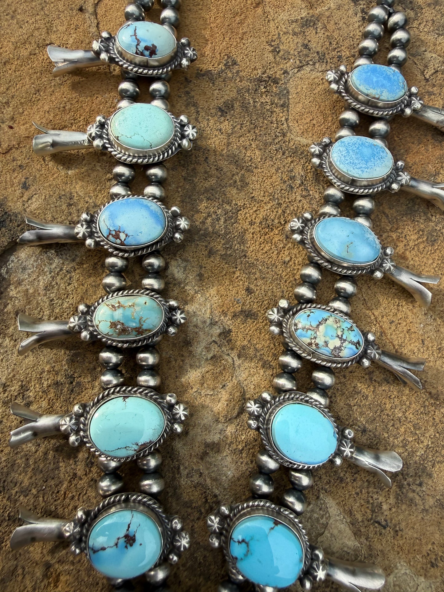 Native Golden Hills Turquoise Squash Blossom Statement Necklace