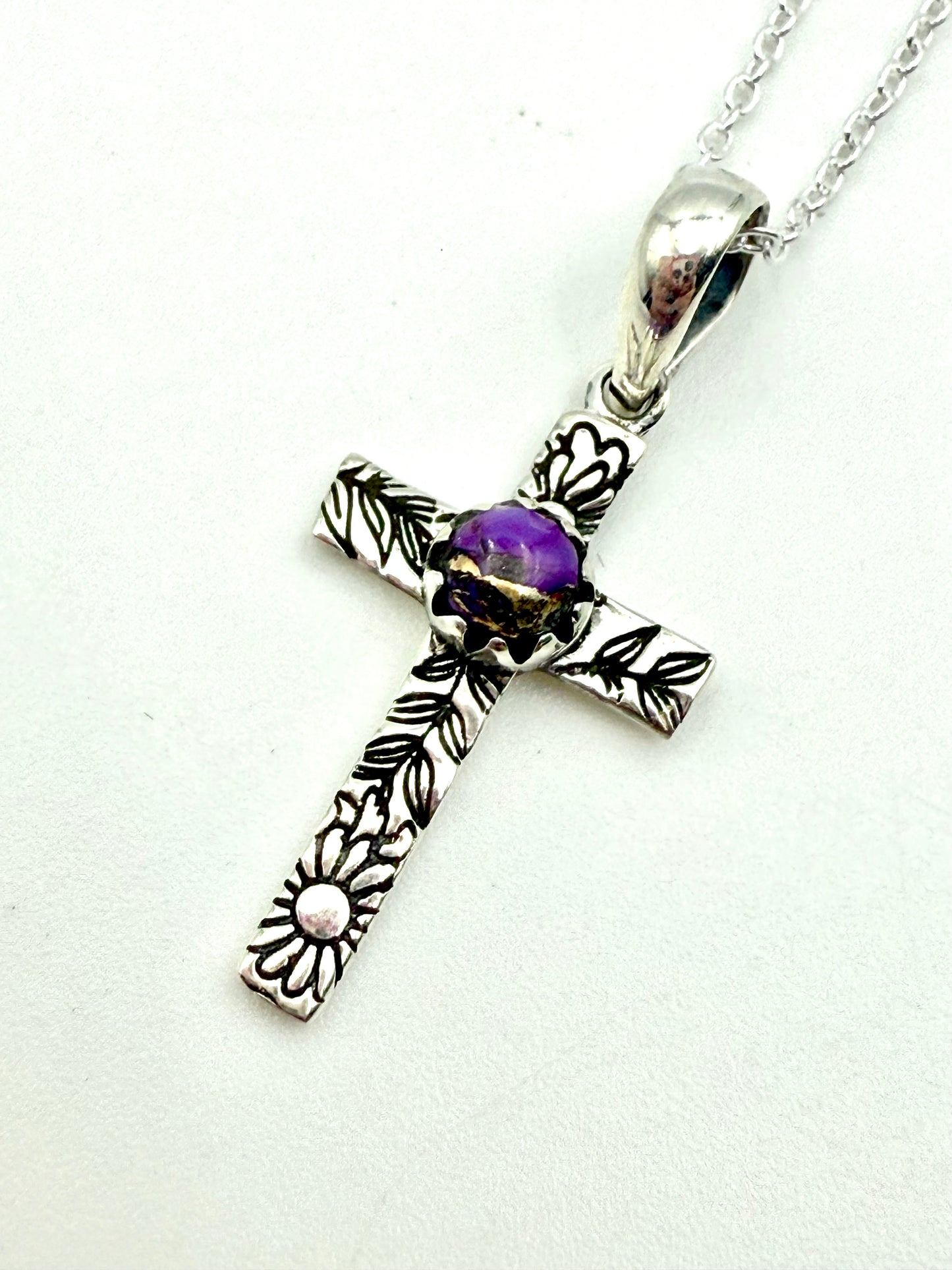 Cross Turquoise and Stone Accent Sterling Silver Necklace