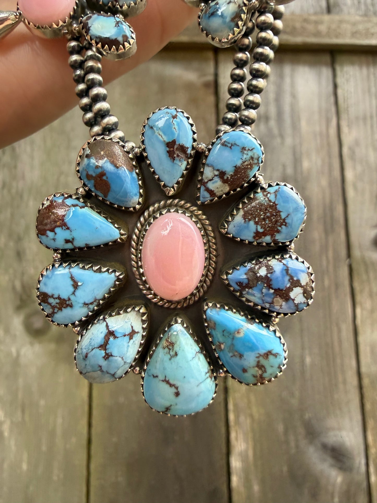 Golden Hills Pink Conch Sterling Silver Full Flower Sterling Desert Pearl Necklace