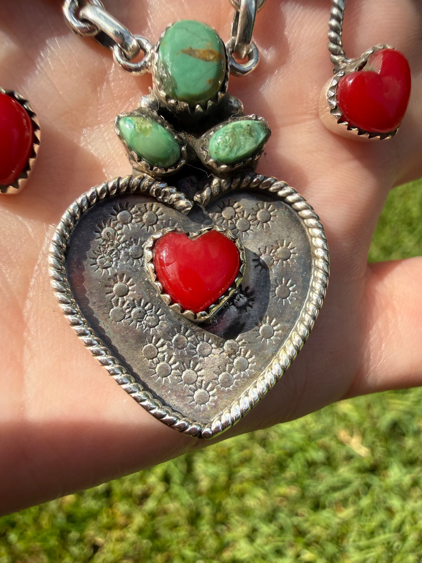 Kingman Turquoise and Red Rosarita Cherry Statement Sterling Silver Necklace