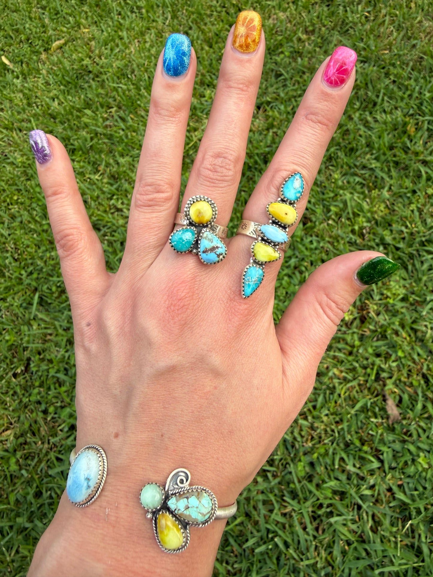Palomino, Whitewater, and Golden Hills Mixed Stone Adjustable Rings or Cuff Bracelet