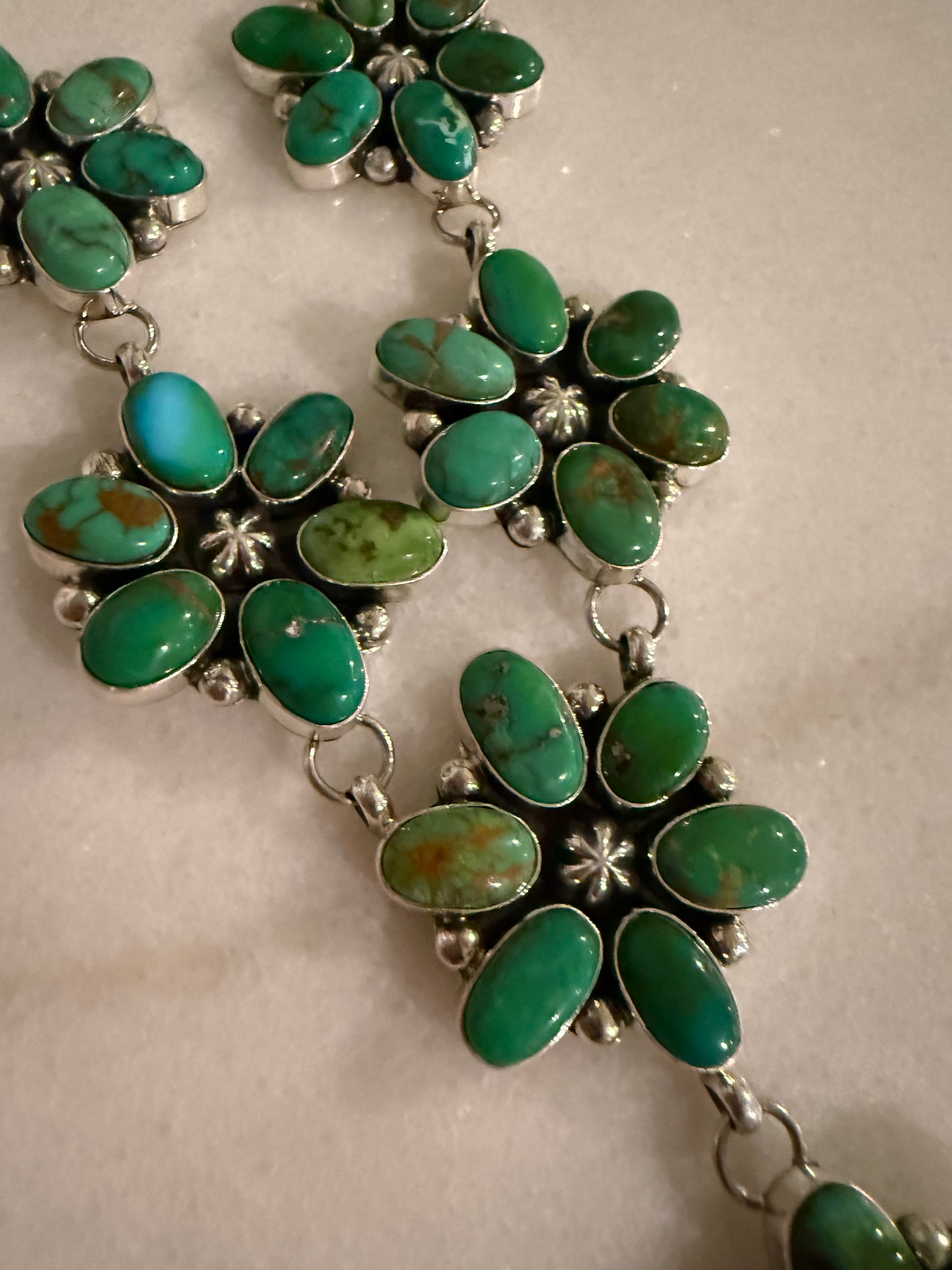 Navajo Sonoran Gold Turquoise Statement Full Flower Cluster  Necklace and Earrings