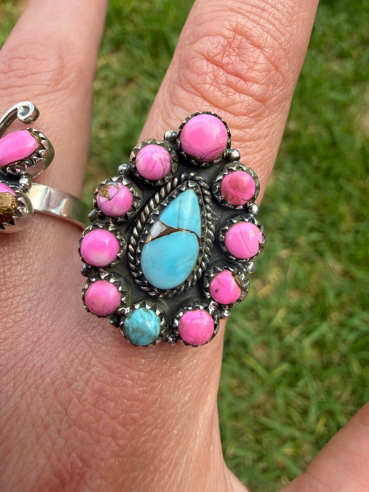 Cotton Candy Turquoise Cute Sterling Silver Cluster Ring
